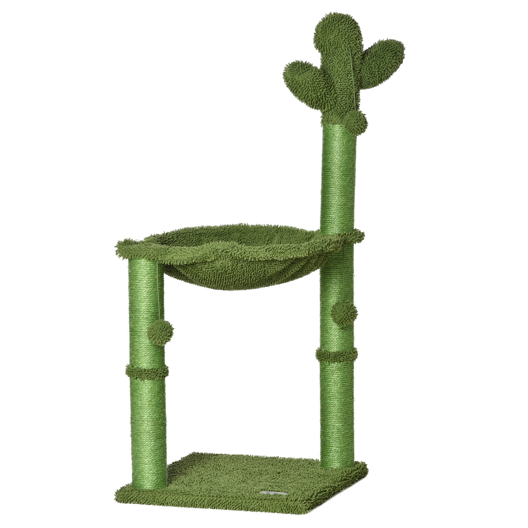 Easycomfort Albero Tiragraffi per Gatti fino 4.5kg a Forma di Cactus con Palline e Amaca, 40x40x96cm - Verde