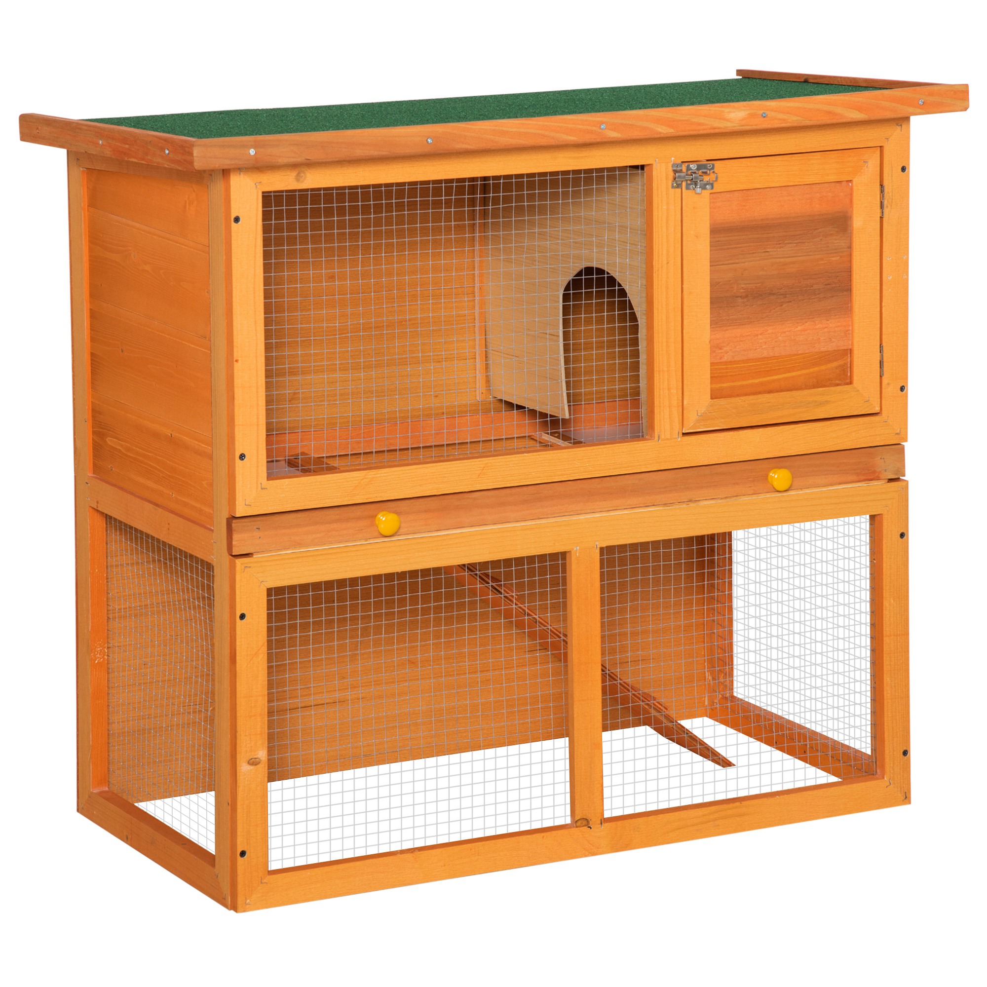 Image of Easycomfort Gabbia per Conigli a Due Piani, Conigliera da Esterno con Casetta per Conigli in Legno di Abete, 90x45x80 cm