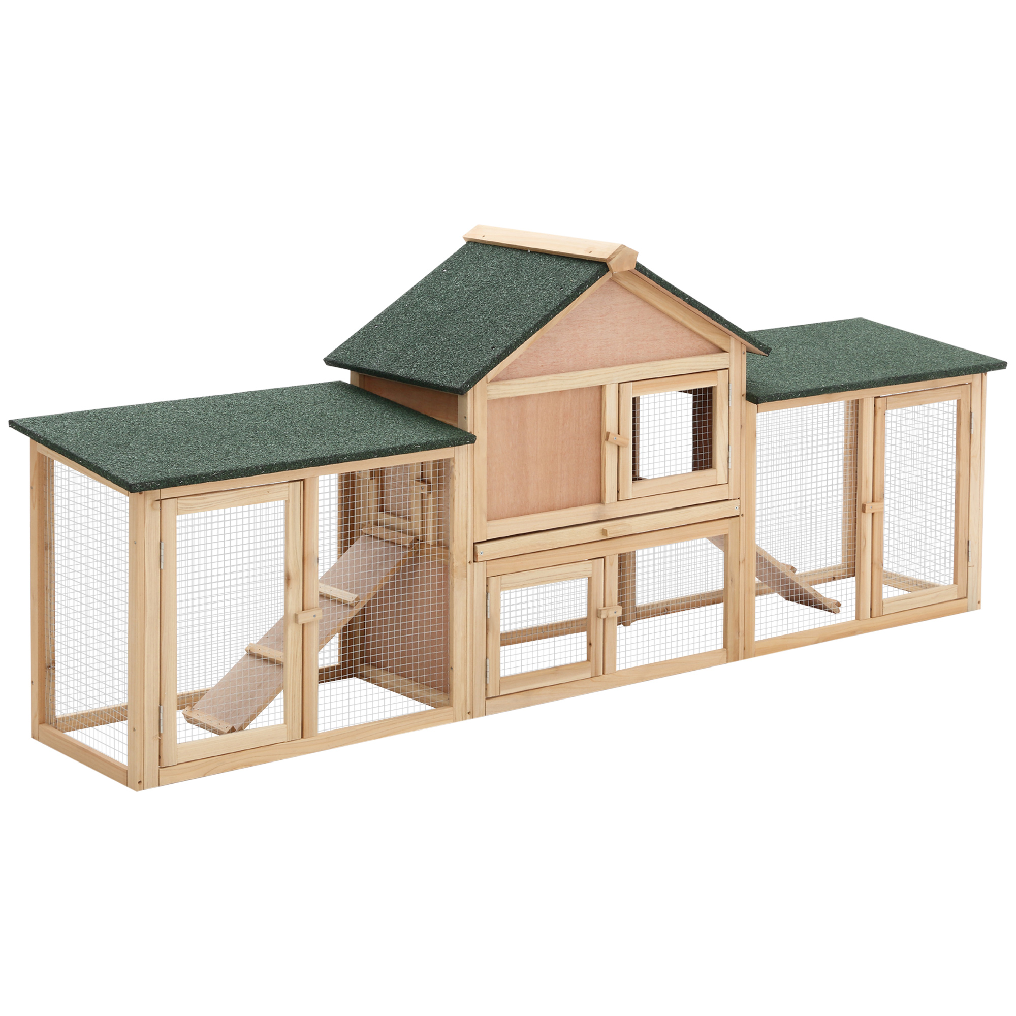 Easycomfort Gabbia per Conigli, Conigliera Recintata con Rampe, Tetto Impermeabile e Vassoio Estraibile 210 x 45.5 x 84.5 cm