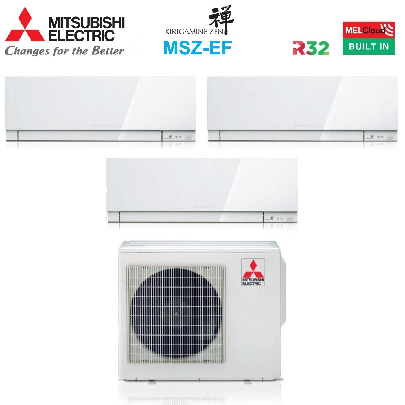 Image of Climatizzatore Condizionatore Mitsubishi Electric Trial Split Inverter serie KIRIGAMINE ZEN WHITE MSZ-EF 9+9+18 con MXZ-3F68VF R-32 Wi-Fi Integrato Colore Bianco 9000+9000+18000