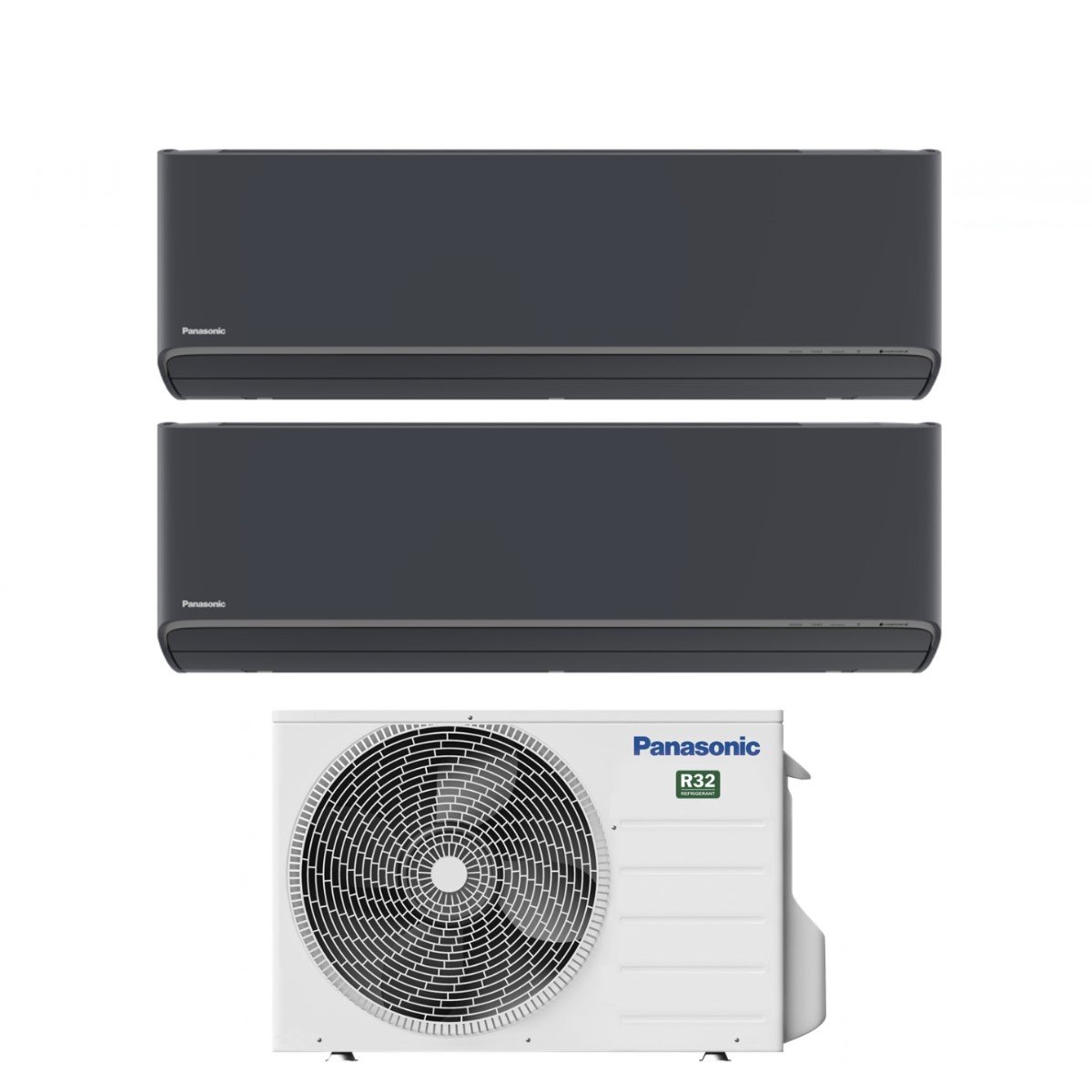 Image of Climatizzatore Condizionatore Panasonic Dual Split Inverter Serie Etherea Dark 12+12 con CU-2Z50TBE R-32 Wi-Fi Integrato Colore Grigio Grafite 12000+12000