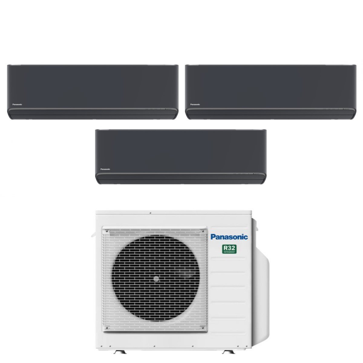Image of Climatizzatore Condizionatore Panasonic Trial Split Inverter Serie Etherea Dark 9+9+12 con CU-3Z68TBE R-32 Wi-Fi Integrato Colore Grigio Grafite 9000+9000+12000