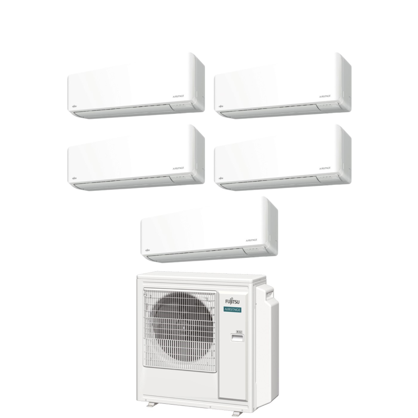 Climatizzatore Condizionatore Fujitsu Penta Split Inverter serie KM AIRSTAGE 9+9+9+9+14 con AOEG36KBTA5 R-32 Wi-Fi Integrato 9000+9000+9000+9000+14000