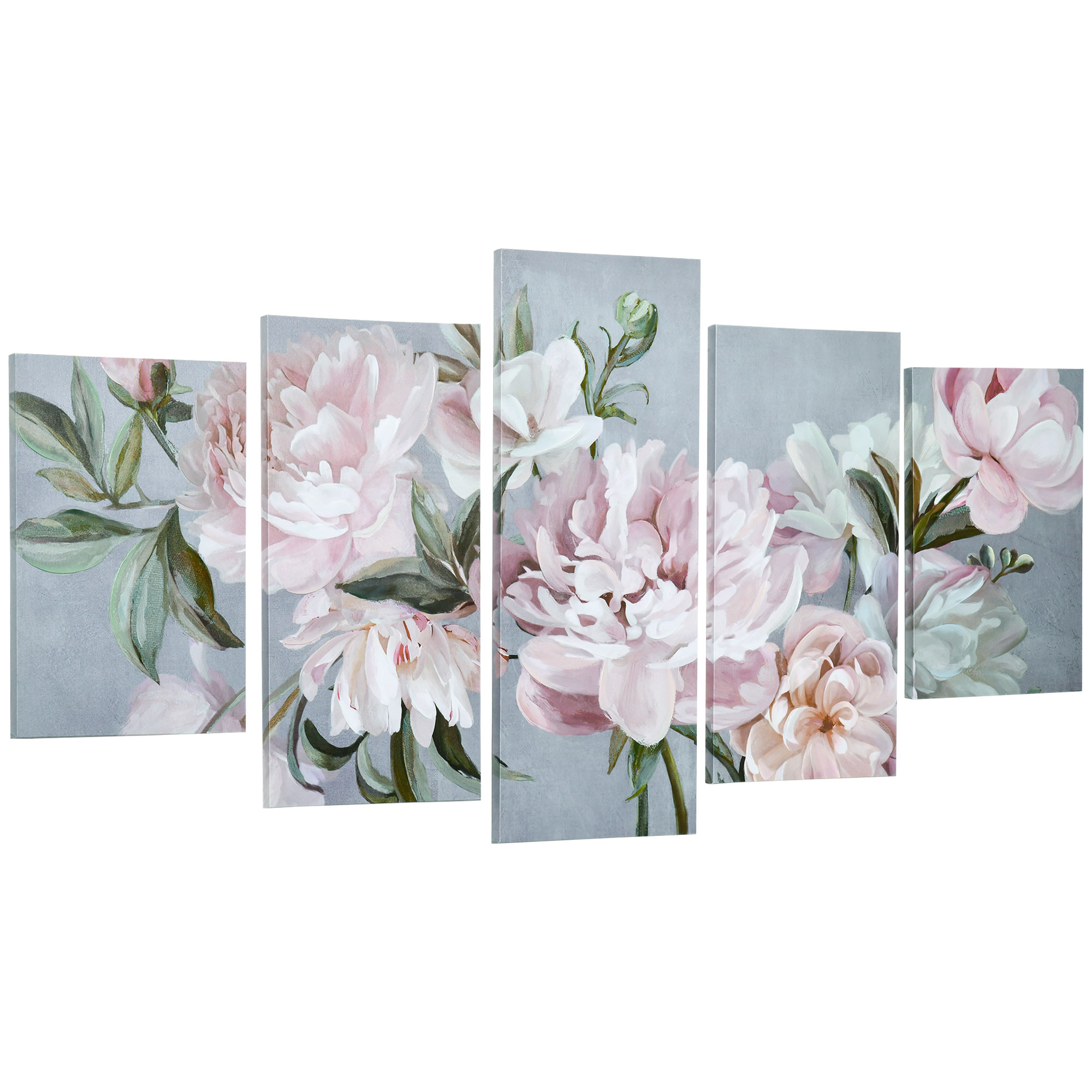 Image of Easycomfort Stampa su Tela con Peonie, 5 Pezzi per Casa e Ufficio, Tela in Legno di Pino e Vernice ad Acqua, 200x100cm, Multicolore