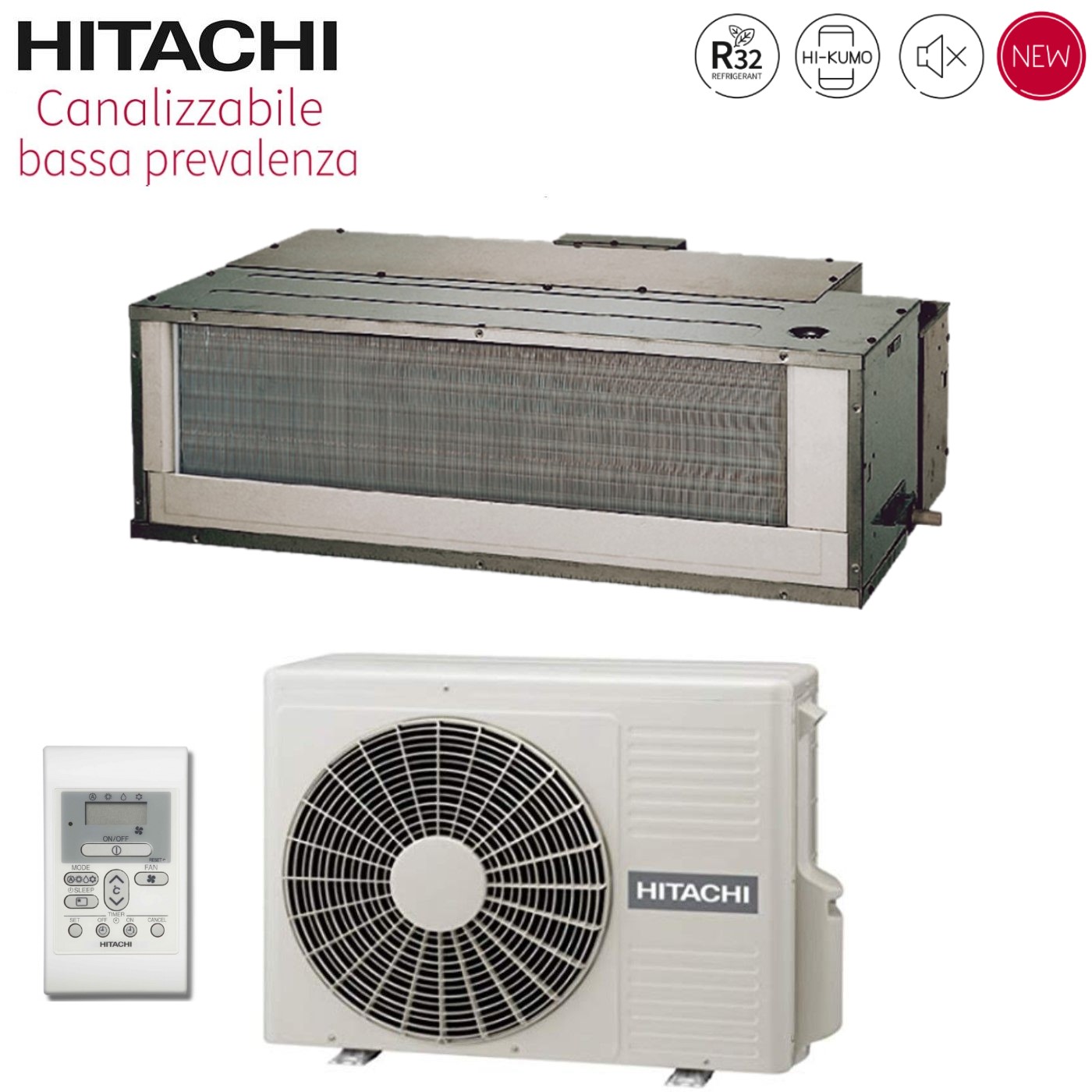 Image of Climatizzatore Condizionatore Hitachi Inverter Canalizzato Bassa Prevalenza 9000 Btu RAD-25RPE R-32 Wi-Fi Optional con Comando a Parete - Novità