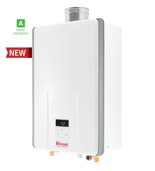 Image of Scaldabagno a Gas Rinnai Modello INFINITY 14i Codice REU-A1420FFU-LPG Gpl Completo di Kit Scarico Fumi