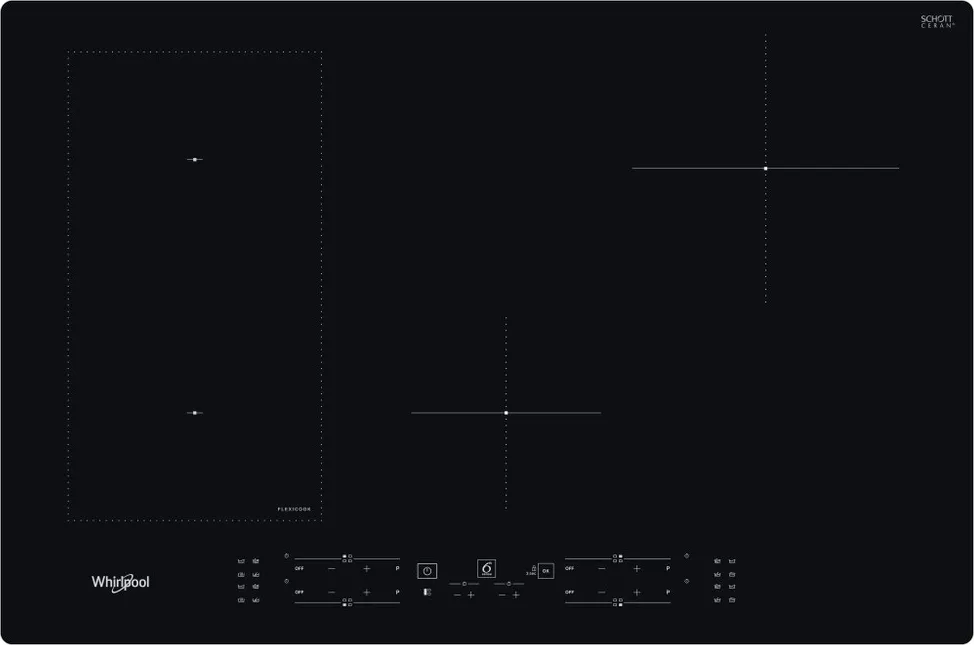 Image of Piano Cottura a Induzione Whirlpool WLB2977NE 4 Fuochi in Vetro Nero (LxP): 77x54 FlexiCook Booster WL B2977 NE