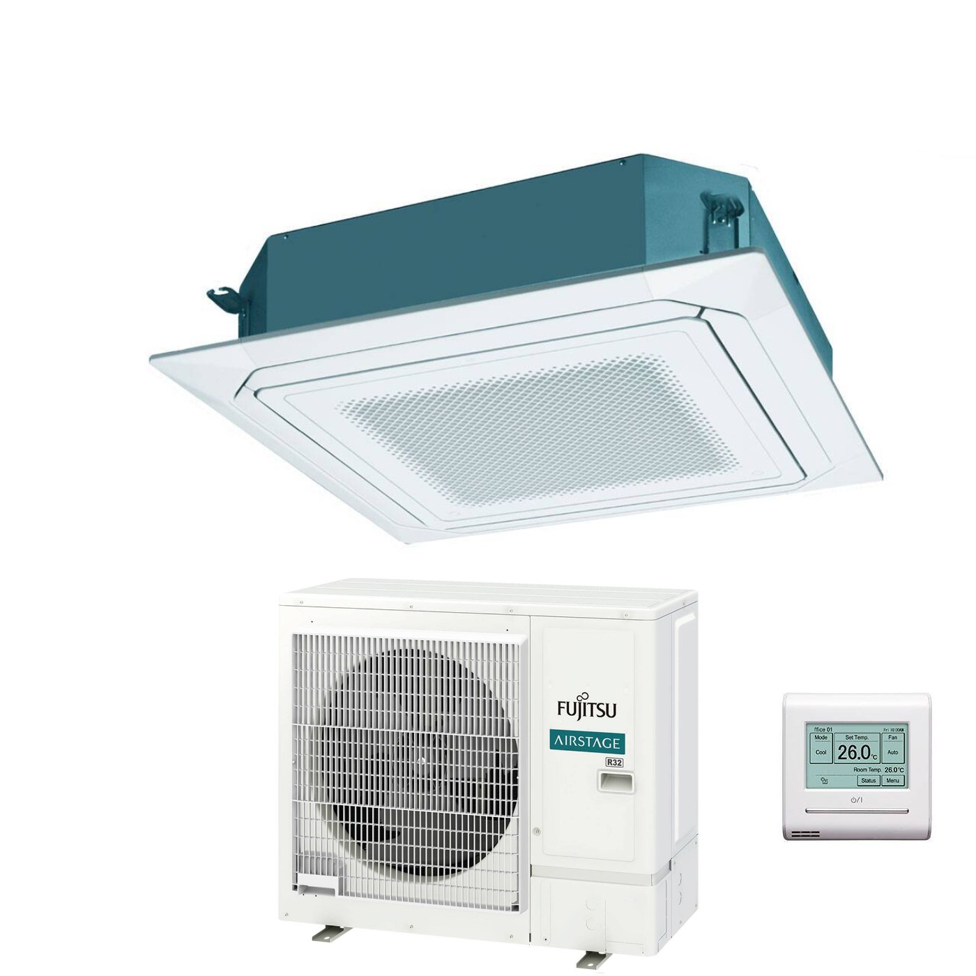 Condizionatore a Cassetta Fujitsu KR Eco Circular Flow White 36000 Btu AUXG36KRLB Trifase R-32 Wi-Fi Optional con Griglia e Filocomando