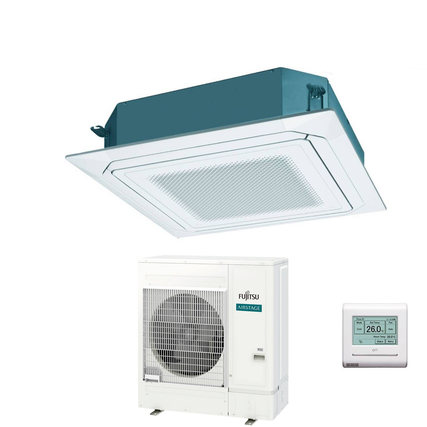 Condizionatore a Cassetta Fujitsu KR Eco Circular Flow White 54000 Btu AUXG54KRLB Trifase R-32 Wi-Fi Optional con Griglia e Filocomando