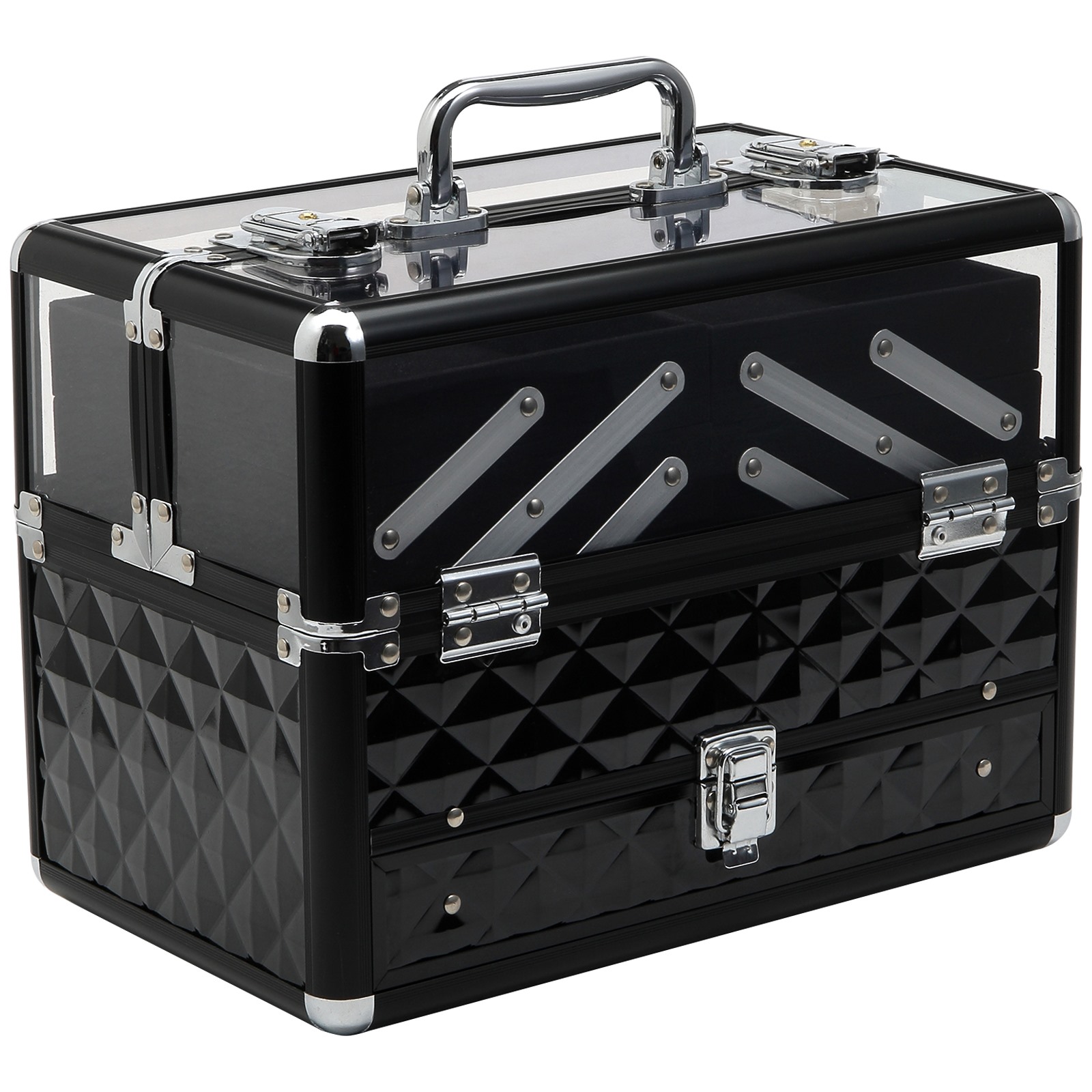 Easycomfort Valigetta Porta Trucchi Professionale da Viaggio, Valigetta Trucchi con Vassoi Estraibili e Serratura, per Makeup Beauty Case Donna Viaggio, 30x18.5x22 cm, Nero