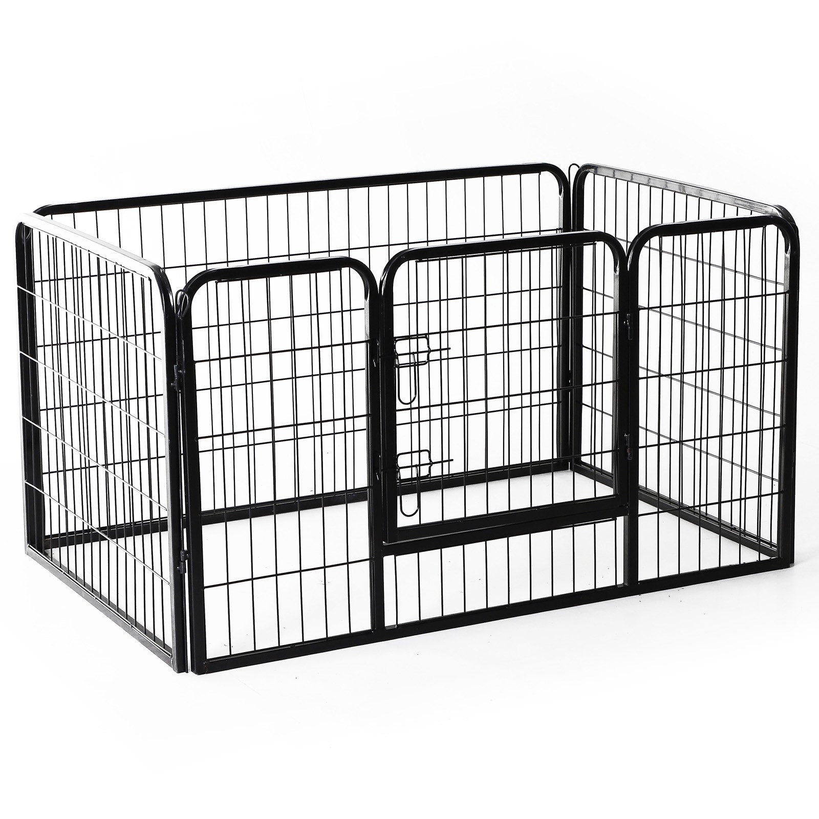 Easycomfort Recinto per Cani di Piccoli Taglia da Interno ed Esterno, Recinzione per Animali Domestici con Rete 6 pz in Acciaio e Metallo, 125x80x70 cm, Nero
