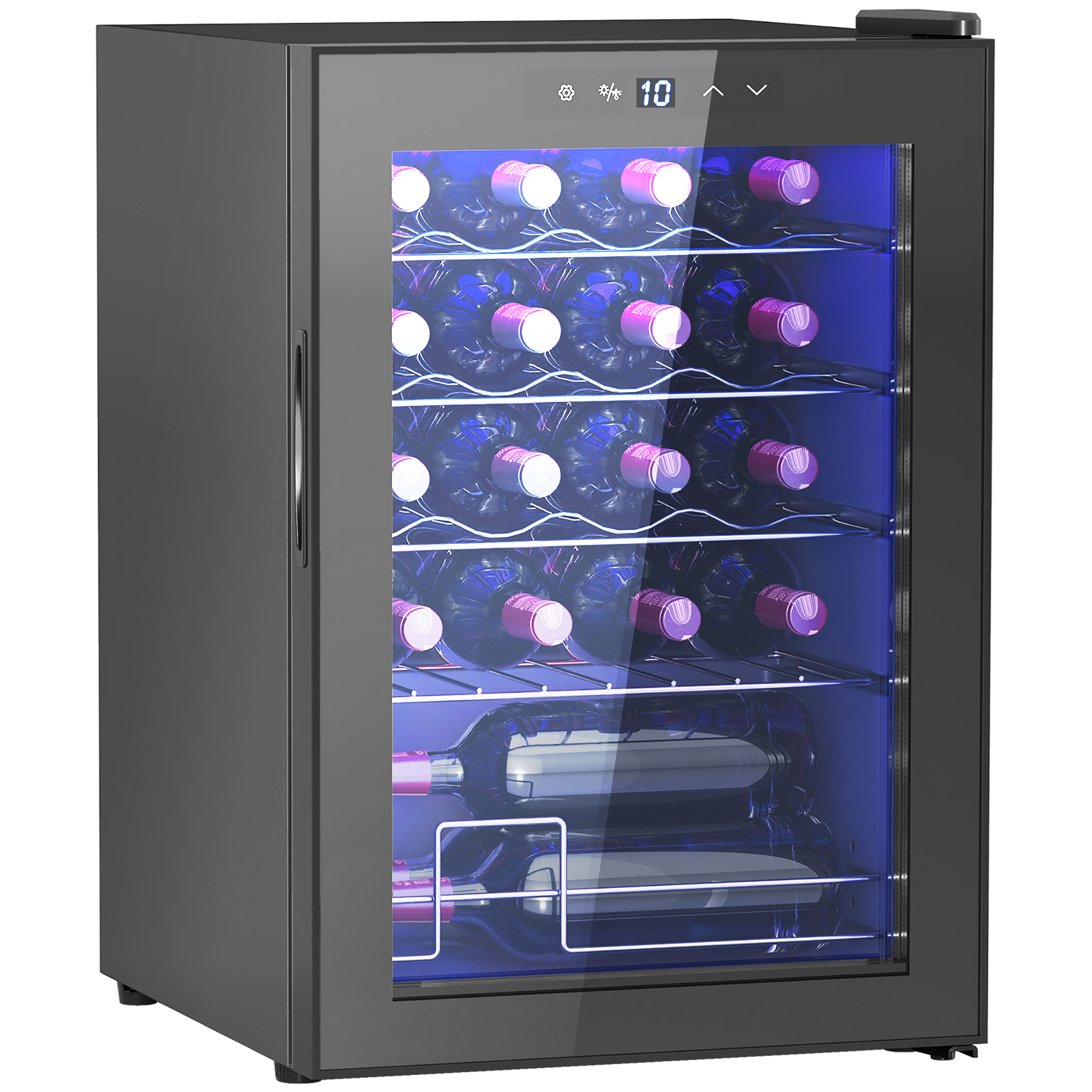 EasyComfort Cantinetta Vino Refrigerata per 20 Bottiglie, Capacità 53L, Porta in Vetro Anti-UV e Ripiani Regolabili, Nero