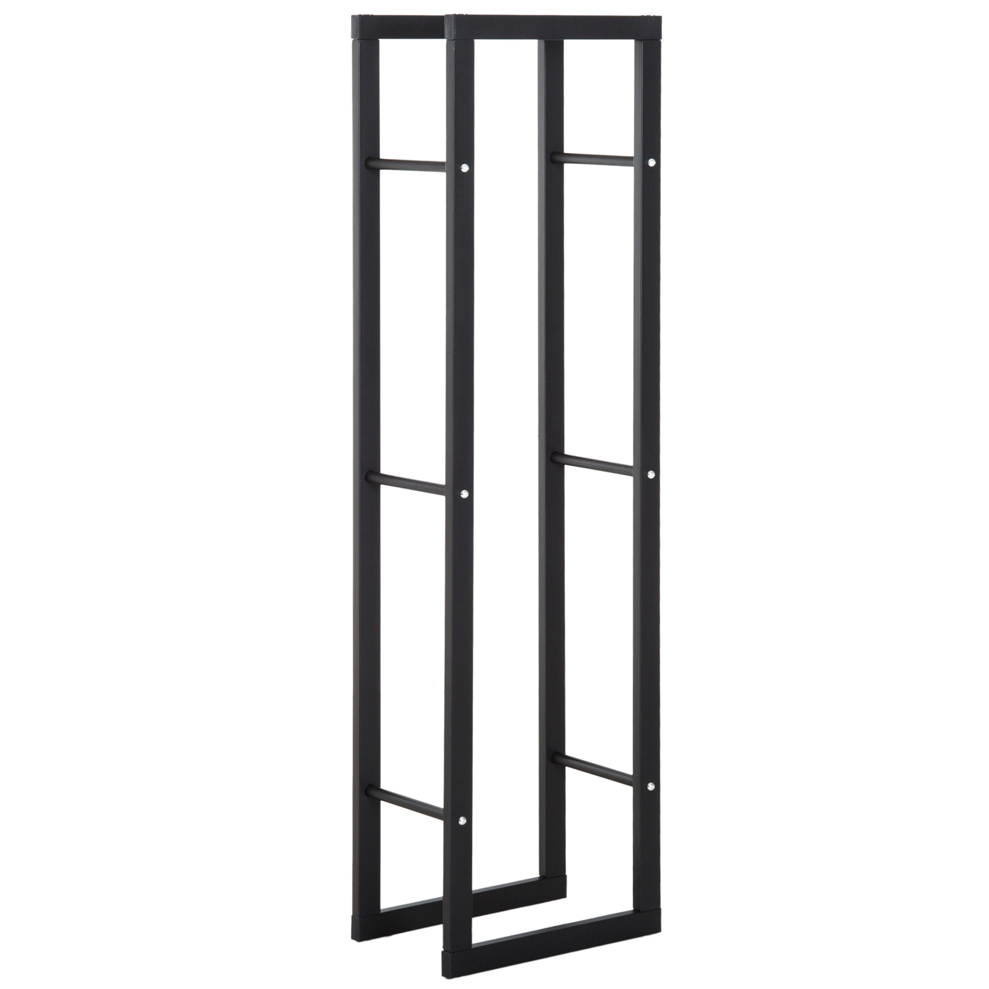Easycomfort Porta Legna Verticale in Metallo Nero da Interni ed Esterni con Portata 100 kg max, 40x25x150 cm