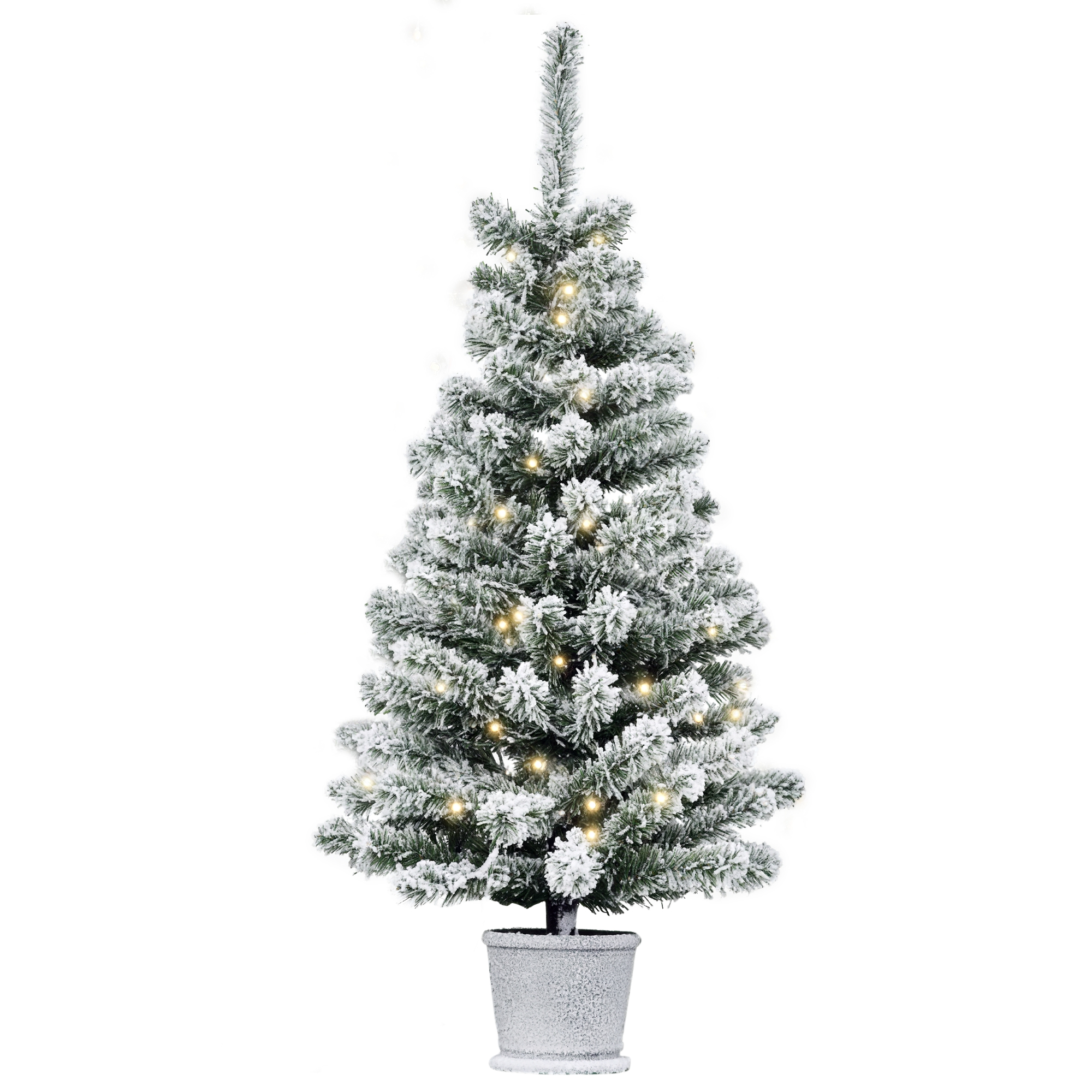 Easycomfort Albero di Natale Artificiale Innevato con 60 Luci LED Bianche e 116 Rami, Base con Vaso Rimovibile, Φ40x90cm, Verde