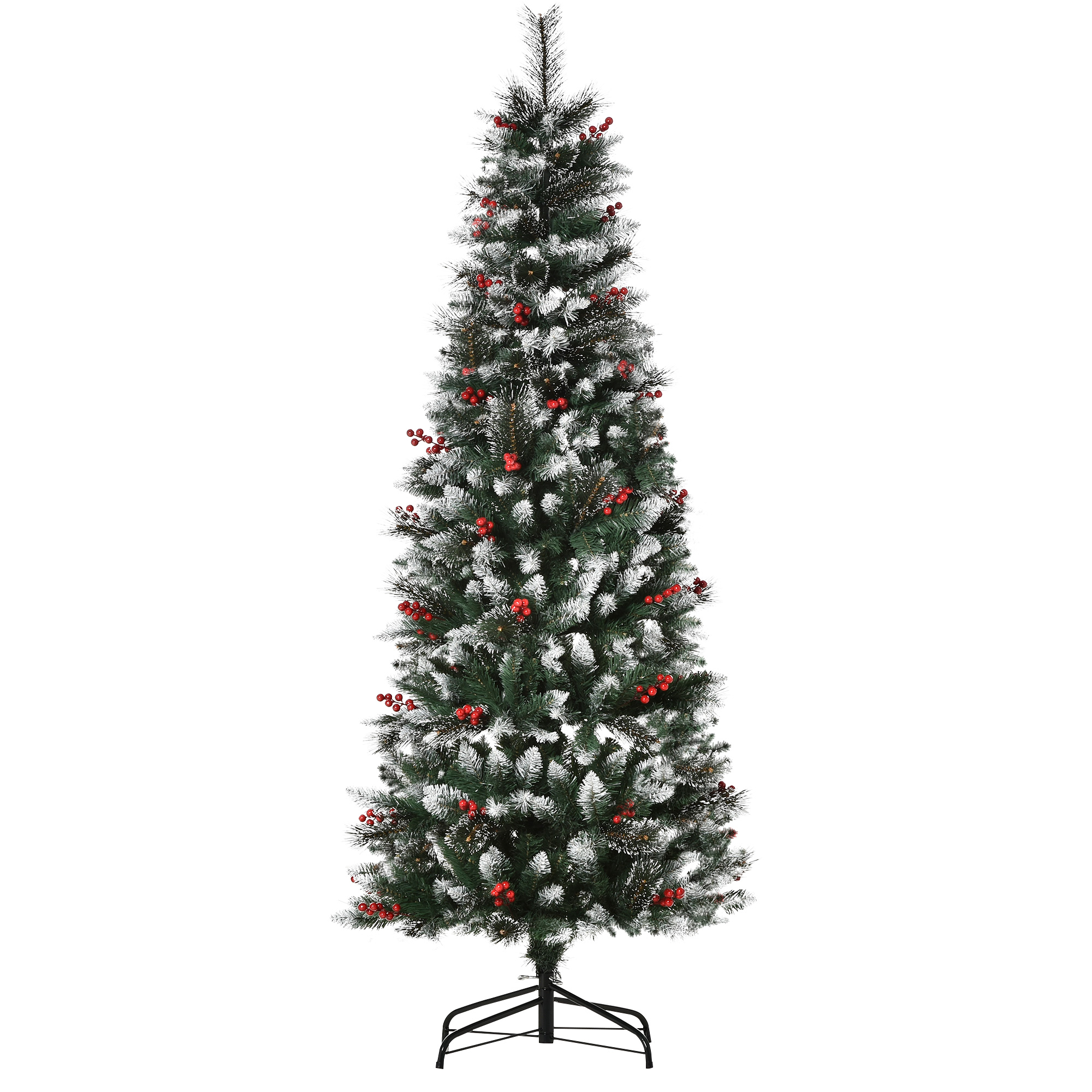 Easycomfort Albero di Natale Innevato con Bacche Rosse, Base Rimovibile e Pieghevole, 539 Rami, Φ70x180cm, Verde