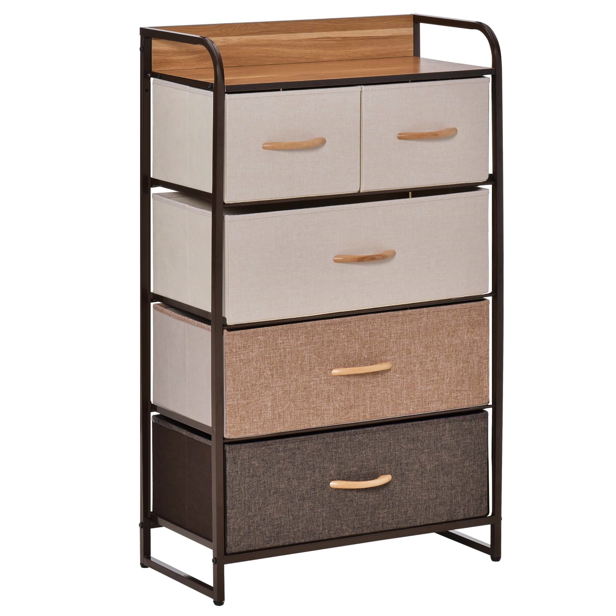 Easycomfort Mobile Cassettiera da Camera da Letto e Soggiorno, Cassettiera con 5 Cassetti Pieghevoli in Tessuto e Ripiano in MDF, 58x29x99cm, Multicolore