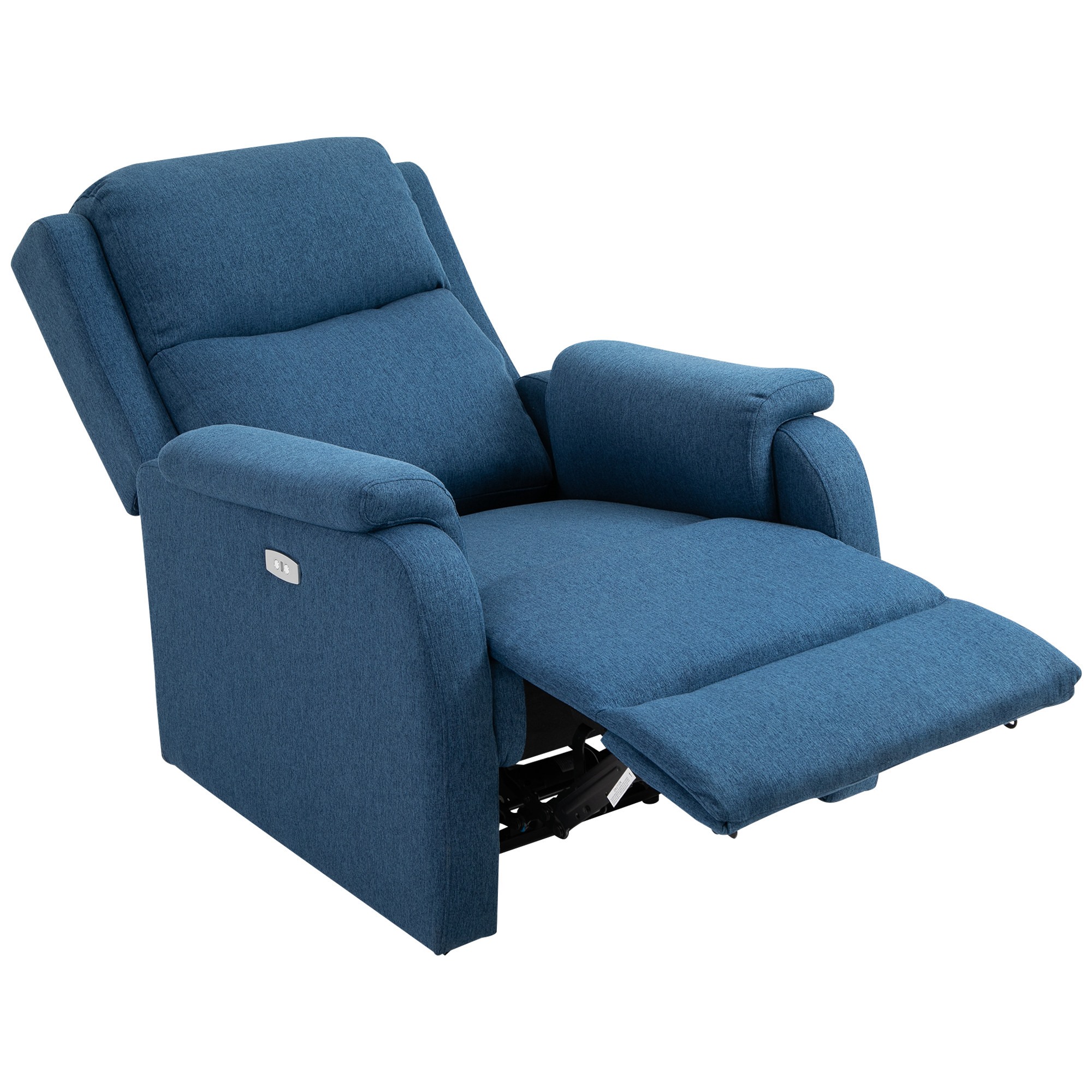 Easycomfort Poltrona Reclinabile con Poggiapiedi, in Tessuto Effetto Lino, Legno e Metallo, 77x91x106 cm, Blu