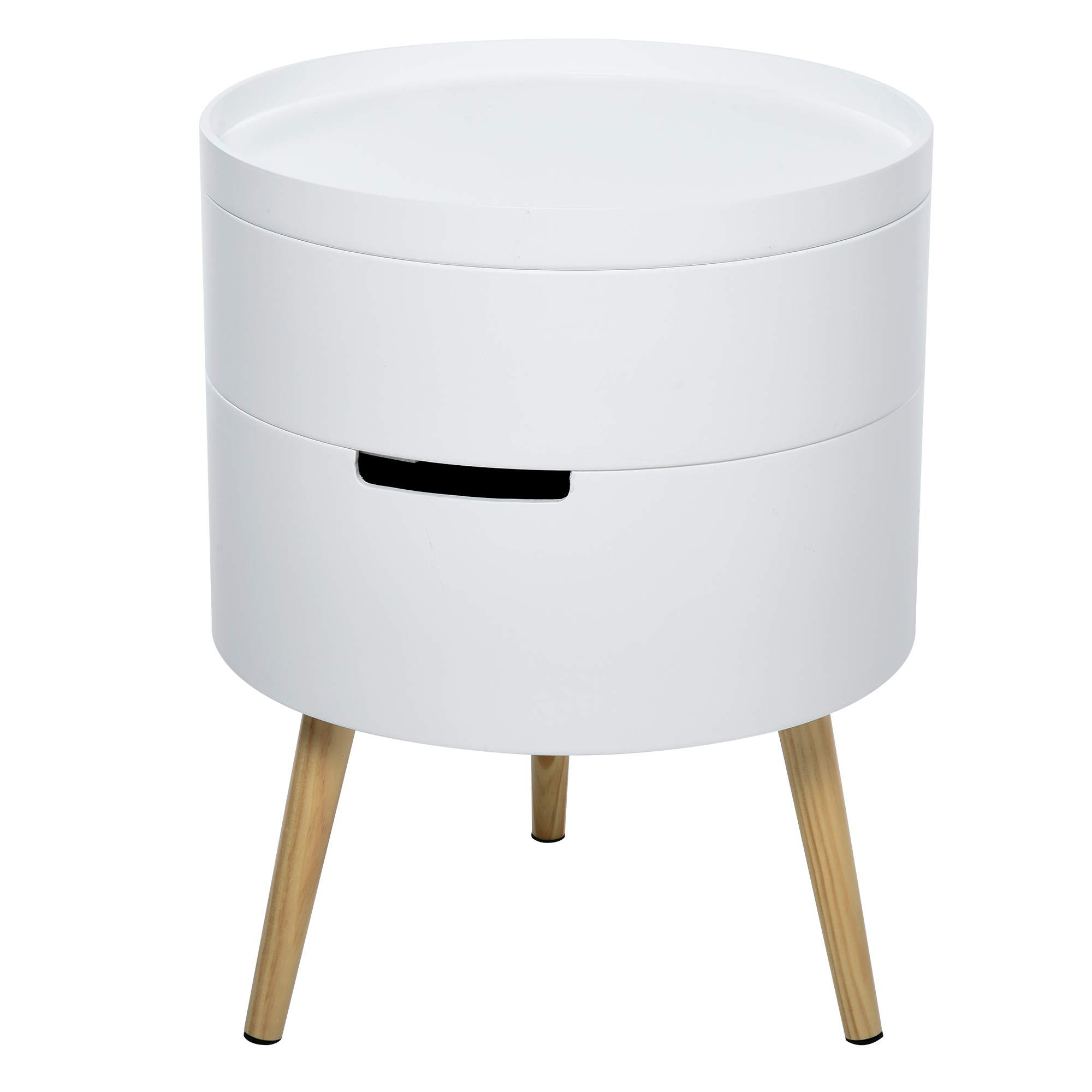 Easycomfort Tavolino da Caffè Rotondo, Tavolino Apribile da Salotto, 3 Elementi con Apertura a Rotazione, con Vassoio Rimovibile, Φ38 x 48.3cm, in Legno Bianco
