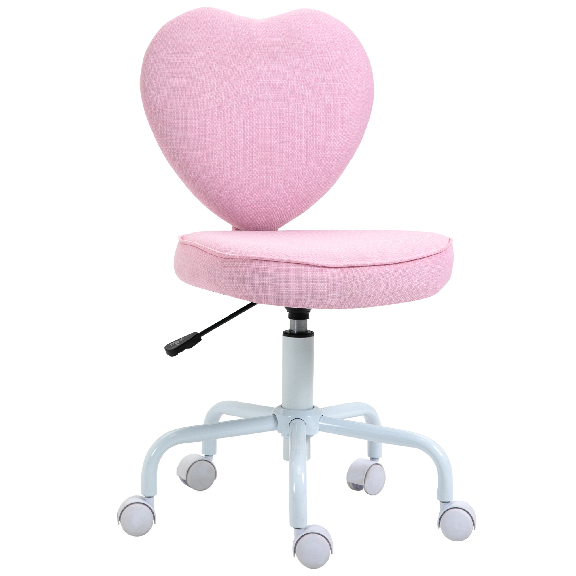 Easycomfort Sedia per Scrivania a Forma di Cuore con 5 Rotelle e Altezza Regolabile in Tessuto Rosa, 42x50x79-89cm
