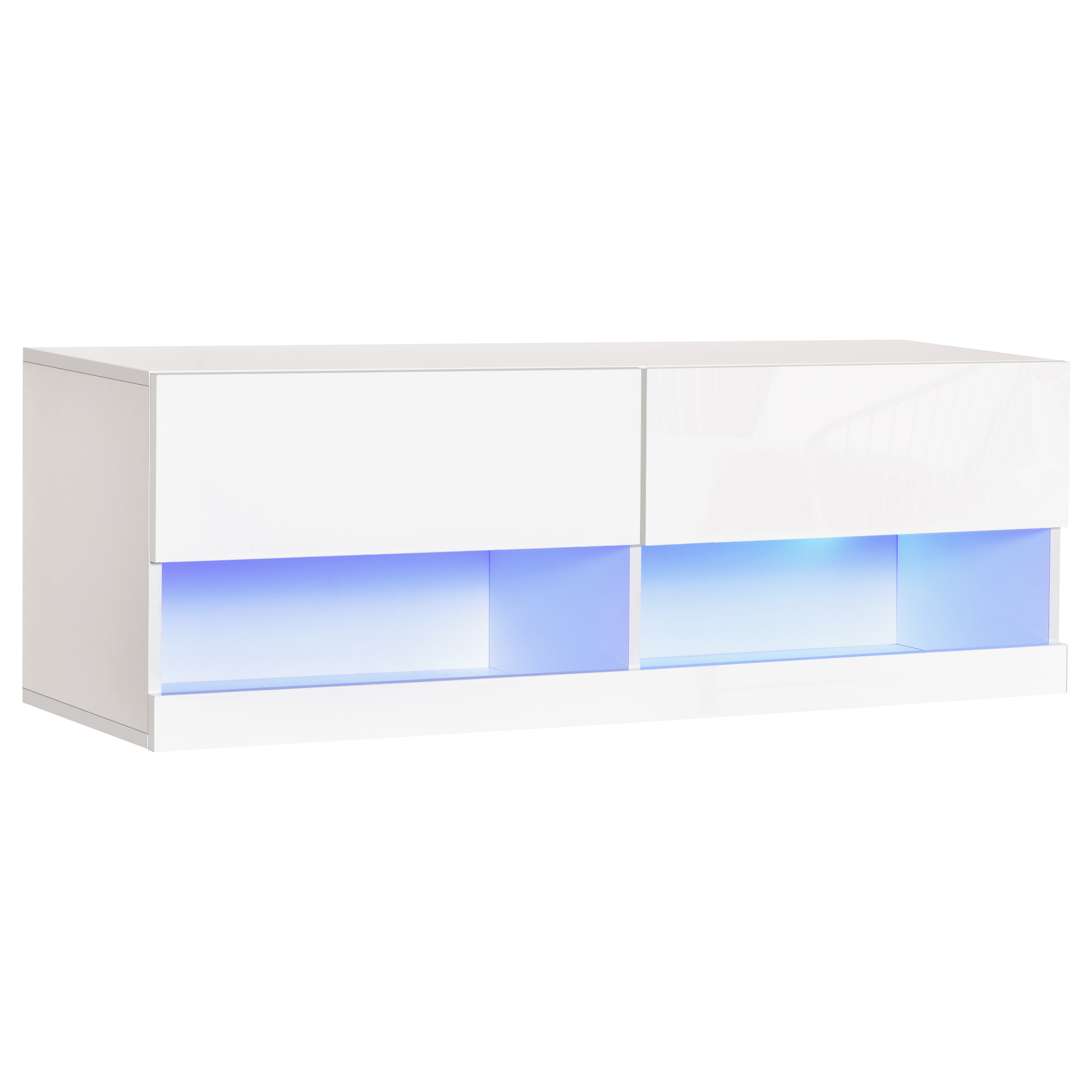 Easycomfort Mobile TV Sospeso in Legno, Mobile Porta TV Moderno con Luci LED di 20 Colori, per TV Max. 42", Bianco Lucido, 120x35x40.5cm
