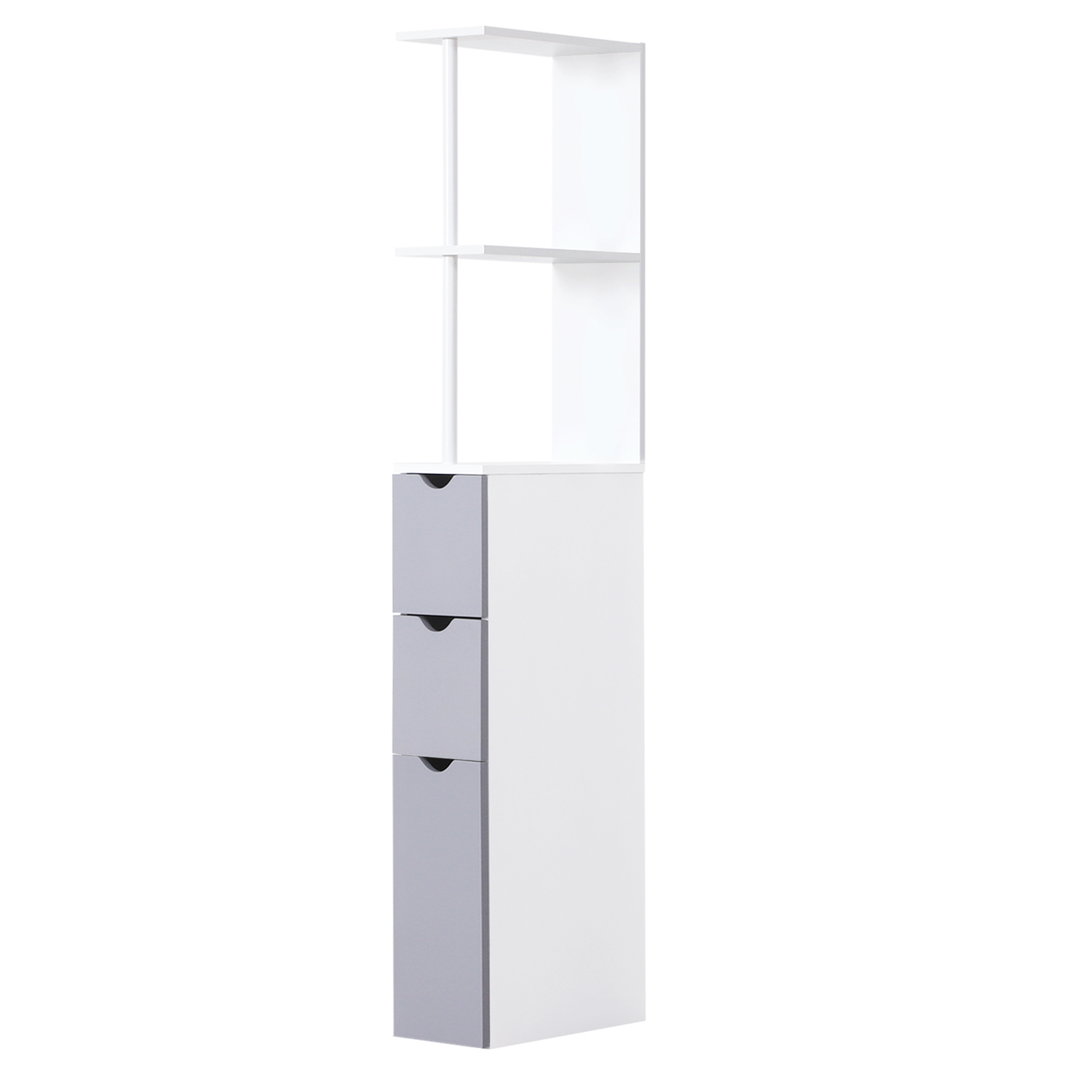 Easycomfort Colonna Bagno, Mobile Bagno Salvaspazio in Legno, Mobiletto con Armadietto, Ripiani e Cassetti, 15x33x136 cm, Grigio Chiaro