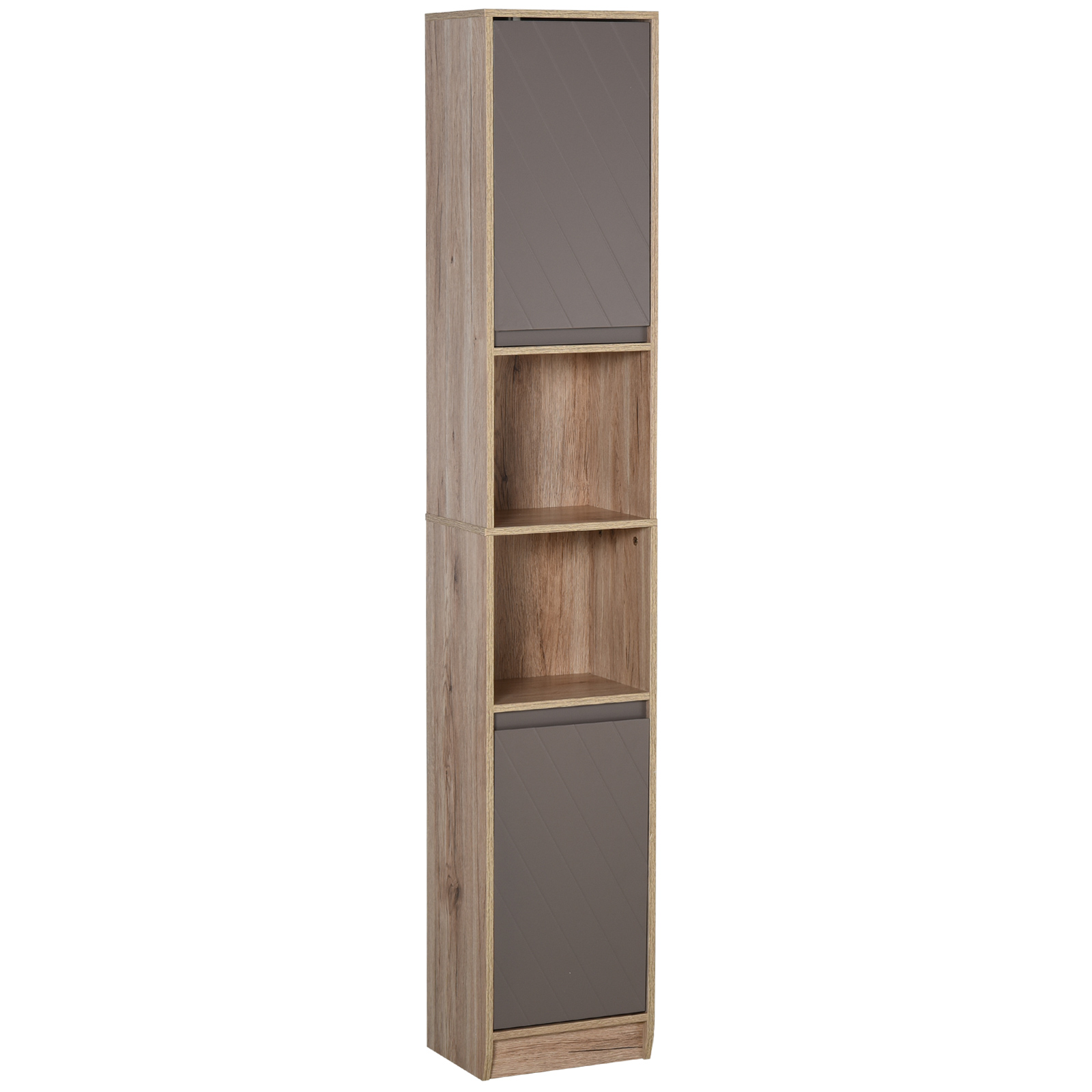 Easycomfort Mobiletto Salvaspazio per Bagno in Legno, Mobile da Bagno con 2 Armadietti e Ripiani Regolabili, Design a Colonna, 30x24x170 cm, Grigio e Rovere