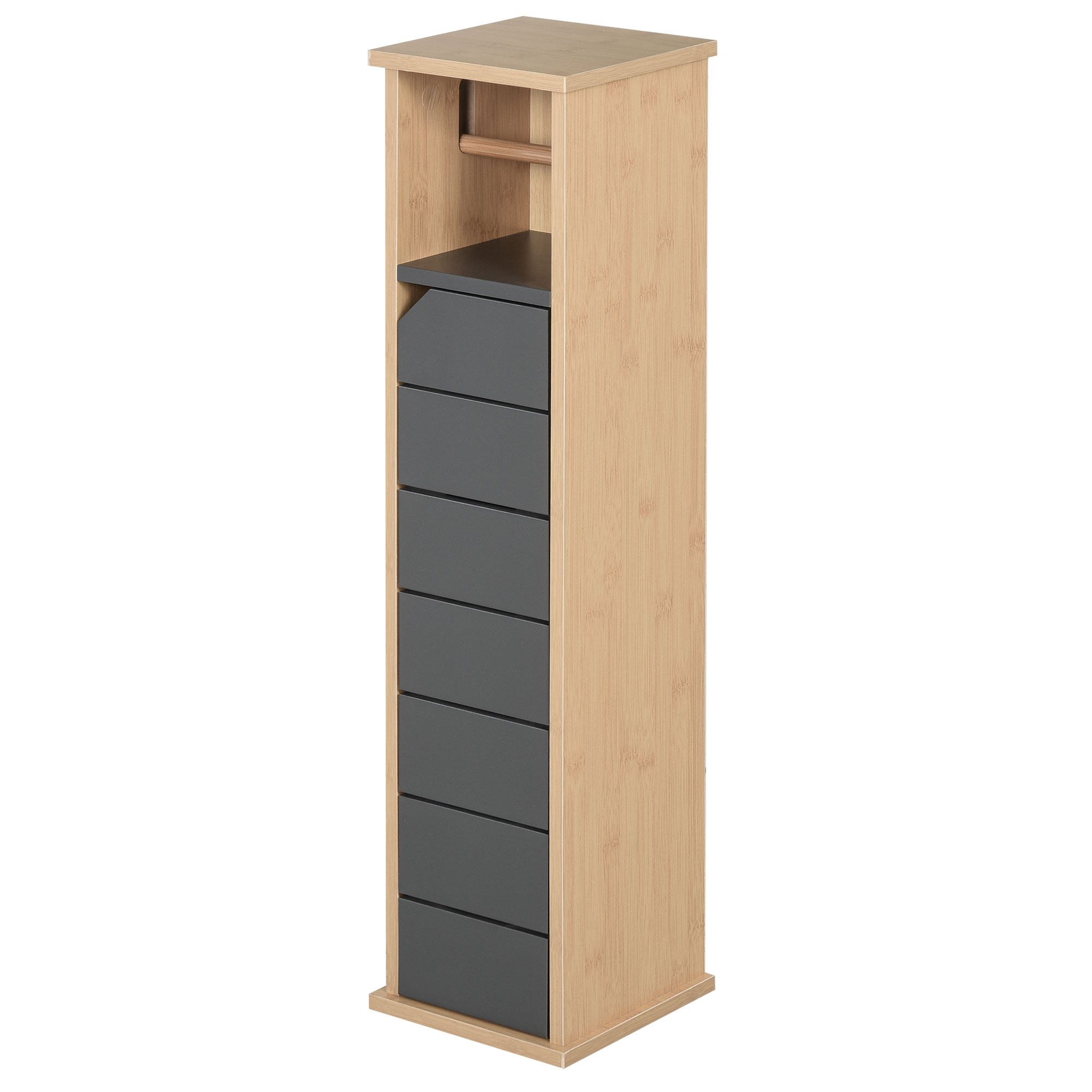 Easycomfort Armadio da Bagno Porta Carta Igienica Organizzatore Ripiano Regolabile Color Bambù Grigio 18x18x75cm