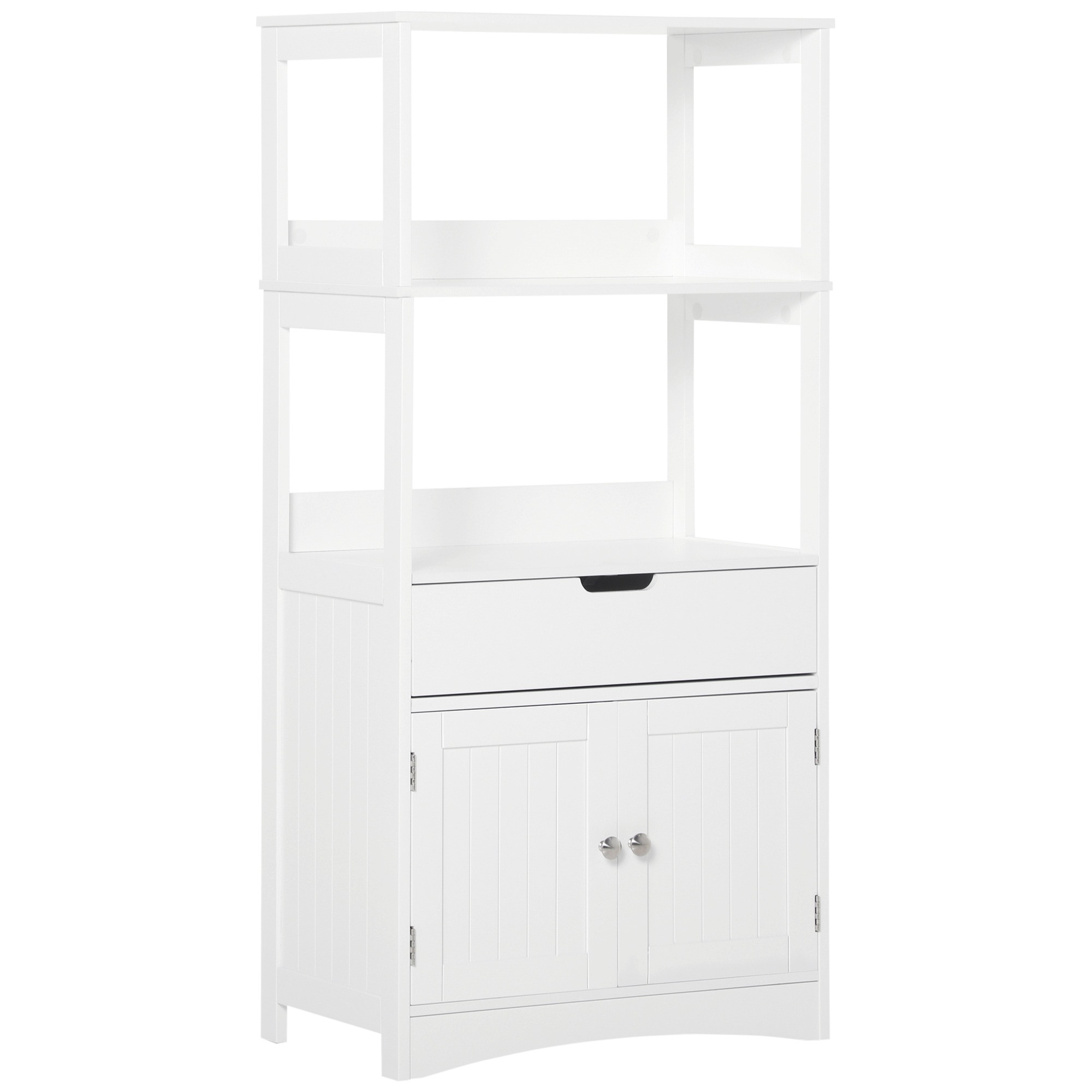 Easycomfort Mobile Bagno con Mensole, Armadietto e Cassetto, Mobiletto da Bagno Multiuso in Legno, Bianco, 60x33x122.5cm