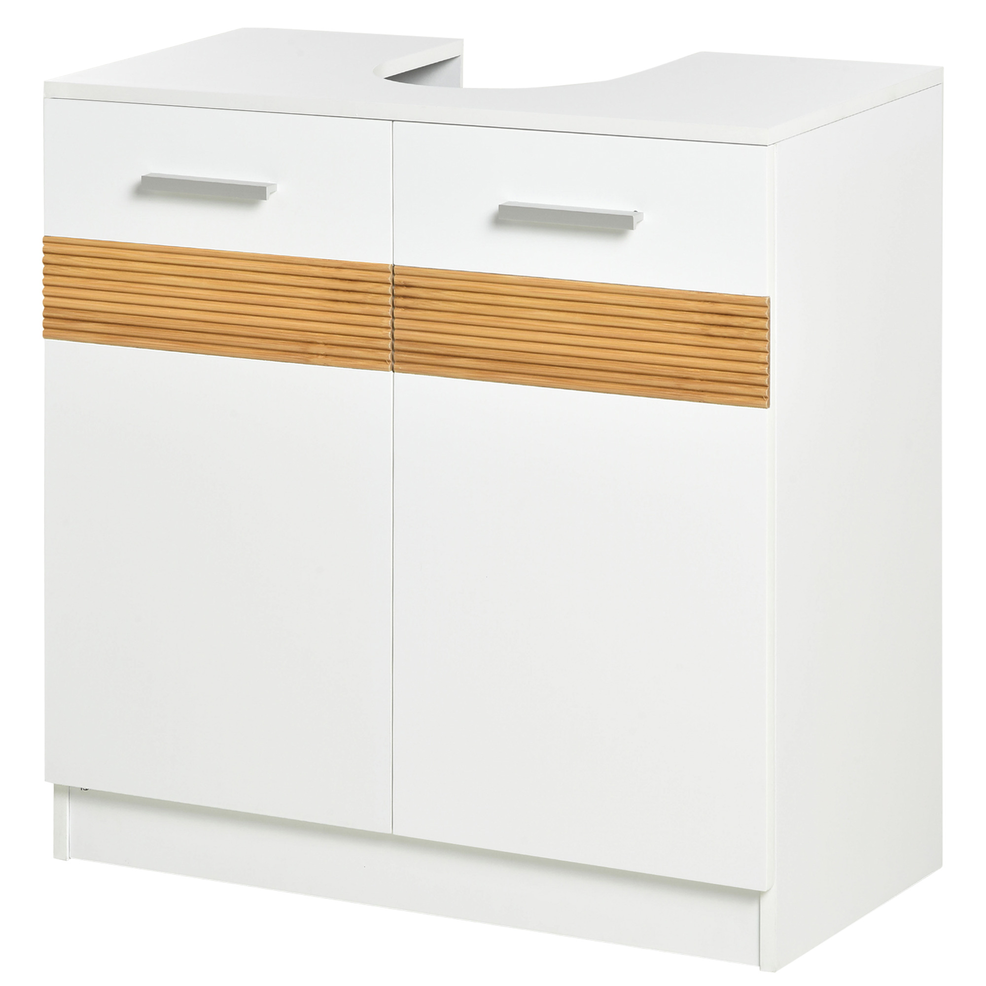 Easycomfort Mobile Sotto Lavabo Bagno con Antine in MDF e Bambù 60x30x60.5cm - Bianco e Color Legno