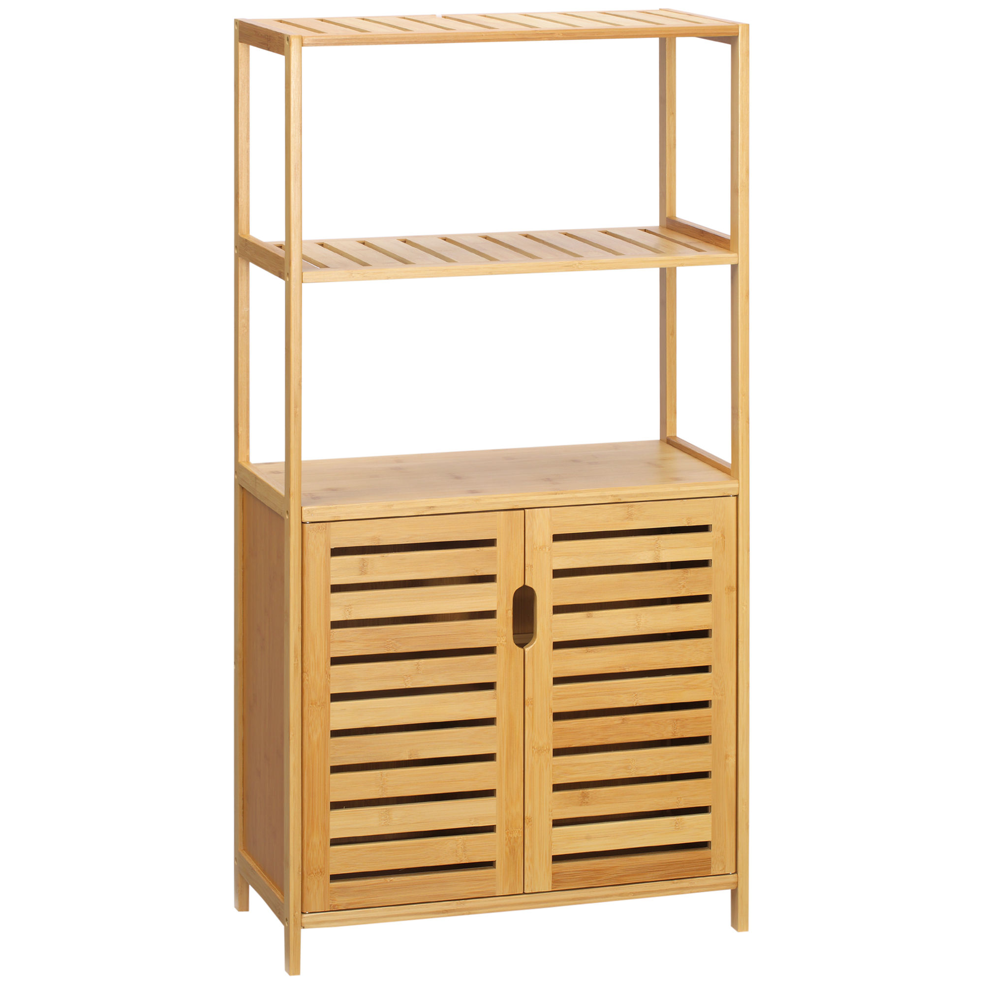 Easycomfort Mobiletto Bagno con 2 Ripiani Aperti e Armadietto a 2 Ante in Bambù 60x30x120cm