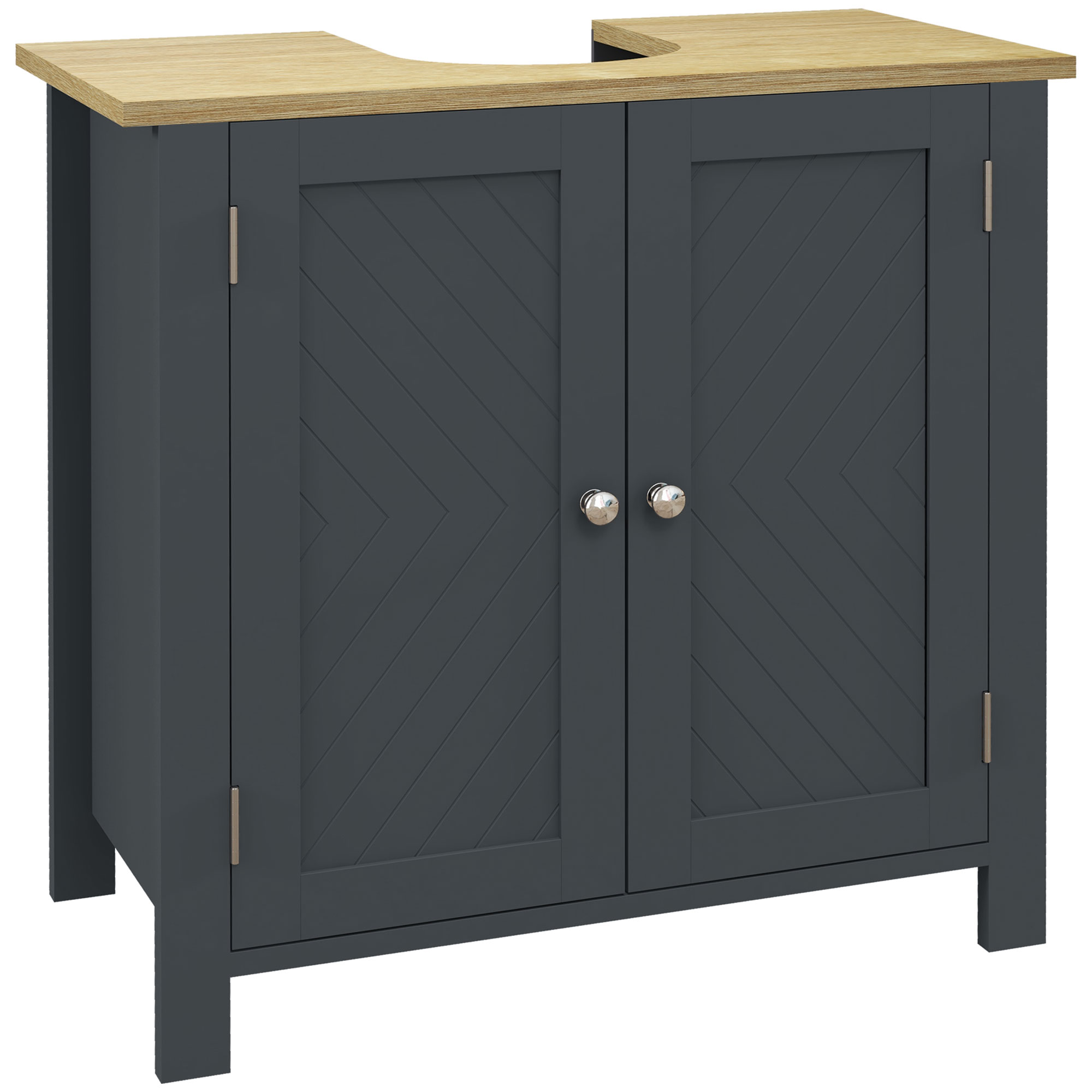 Easycomfort Mobile Sottolavabo in Truciolato e MDF a 2 Ante con Ripiano Interno Regolabile, 60x30x60 cm, Grigio