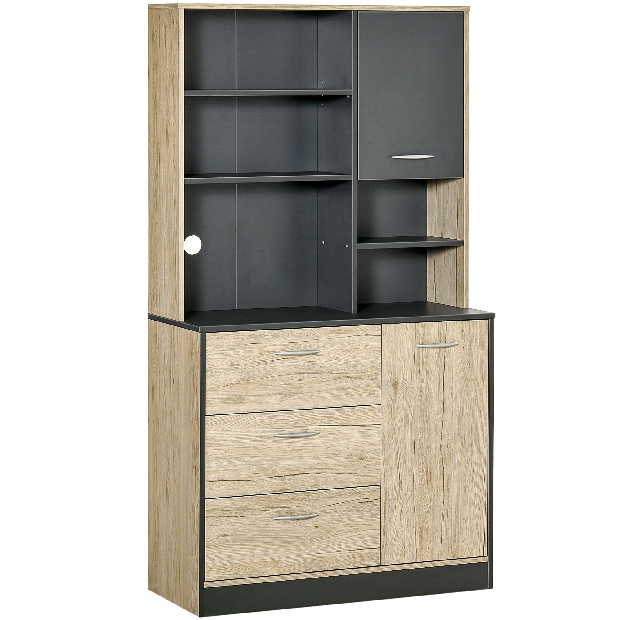 Easycomfort Mobile Cucina Credenza Moderna Salvaspazio con 2 armadietti 3 cassetti 3 ripiani Legno 90 x 39 x 169cm colore Grigio Rovere Chiaro