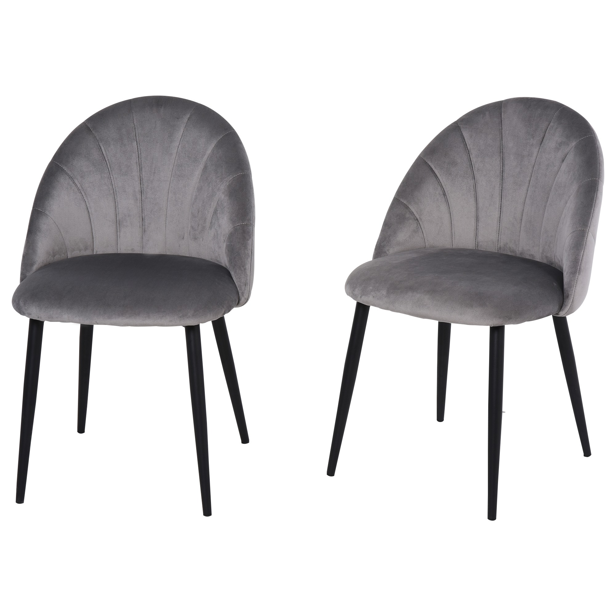 Easycomfort Set da 2 Sedie da Pranzo in Velluto Imbottite con Schienale a Conchiglia e Gambe in Metallo, Grigio