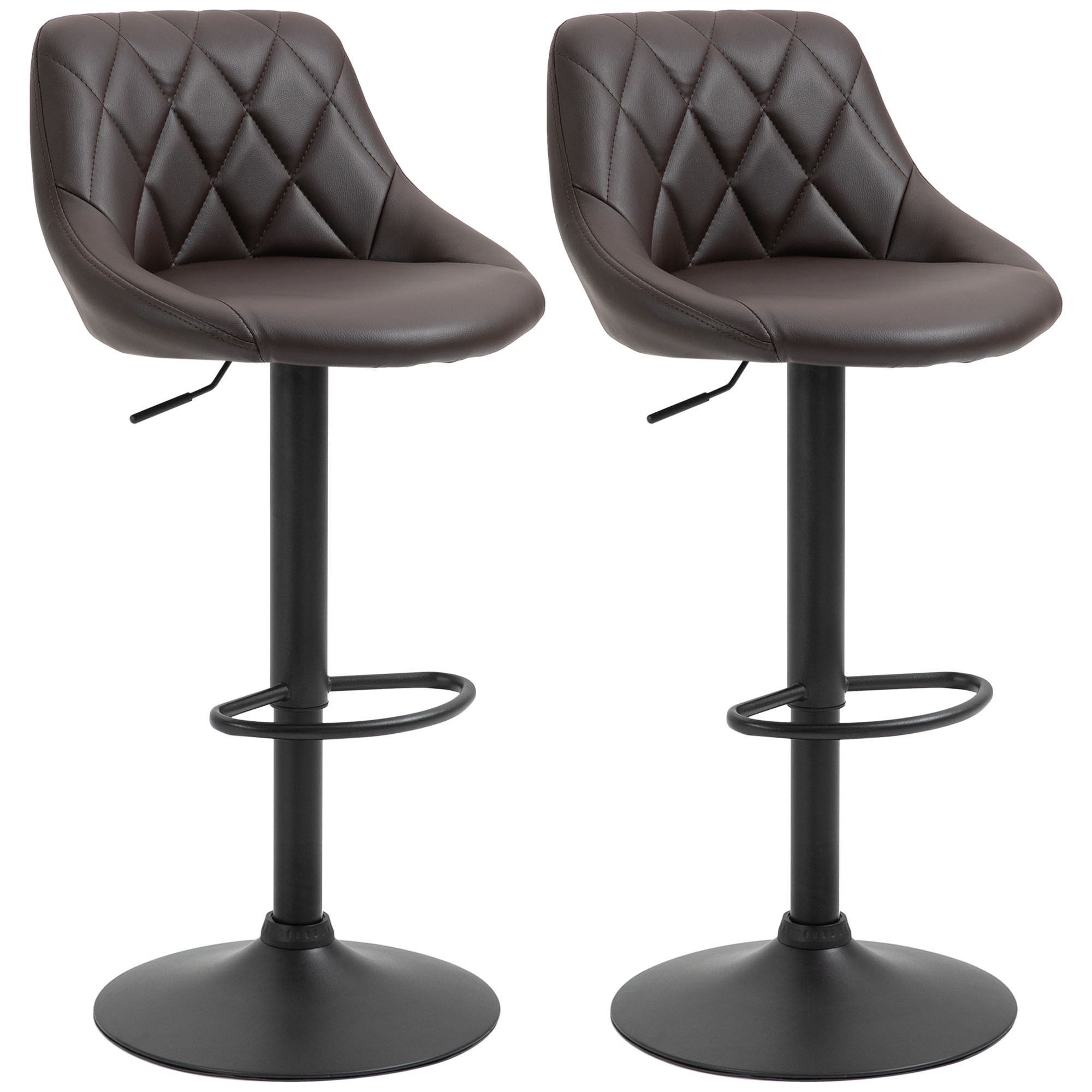 Easycomfort Set 2 Sgabelli da Bar Regolabili con Schienale e Poggiapiedi, Base in Metallo e Seduta in Similpelle, 46x48x83-104 cm, Marrone e Nero