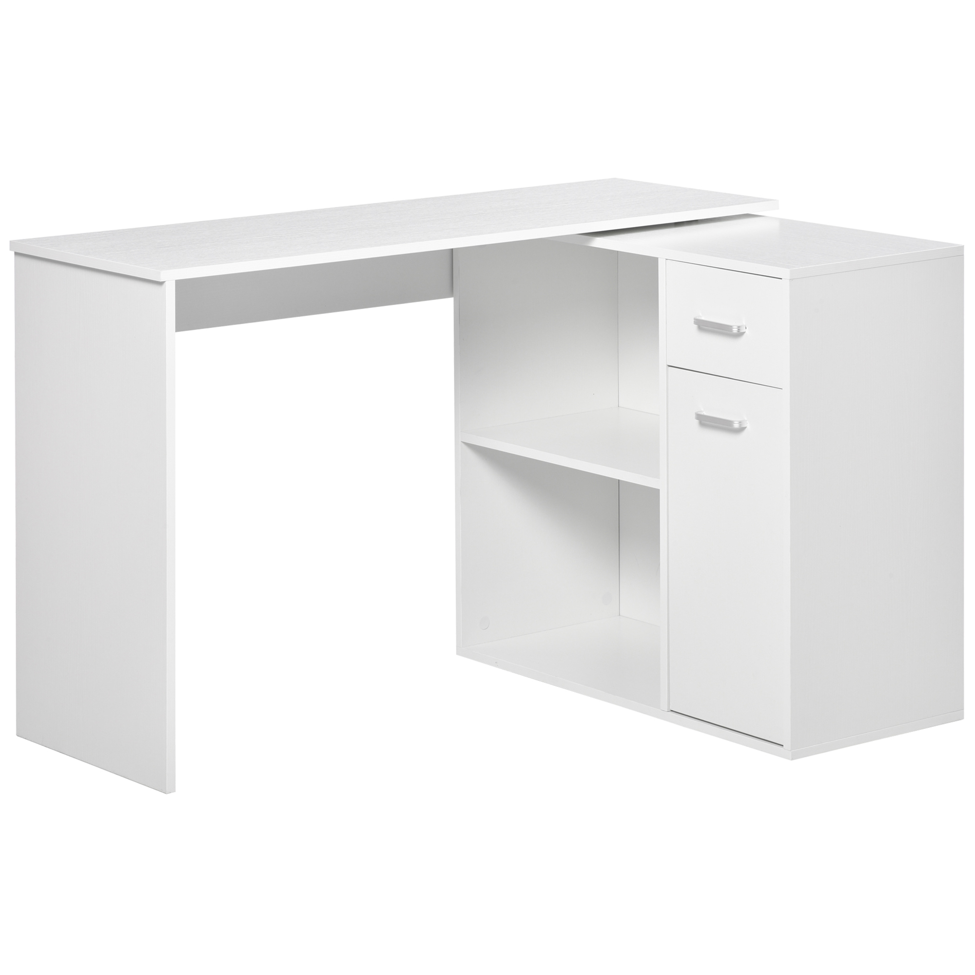 Easycomfort Scrivania Angolare con Libreria Scaffale in Legno Bianco, Tavolo da Pranzo con Rotazione a 360°, 173x39.8x74 cm