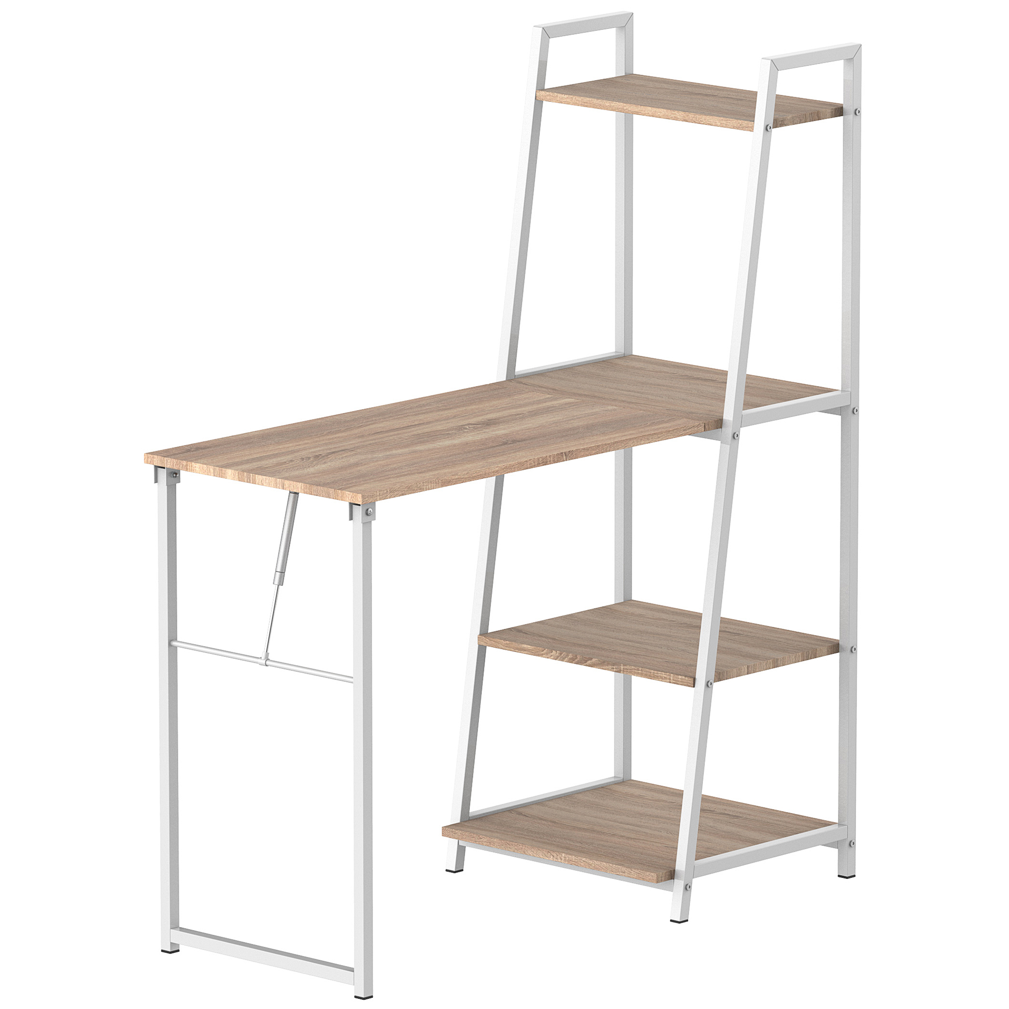 Easycomfort Scrivania Pieghevole con Libreria a 4 Livelli, Scrivania Salvaspazio in Metallo e Legno, 106x48x128cm, Rovere