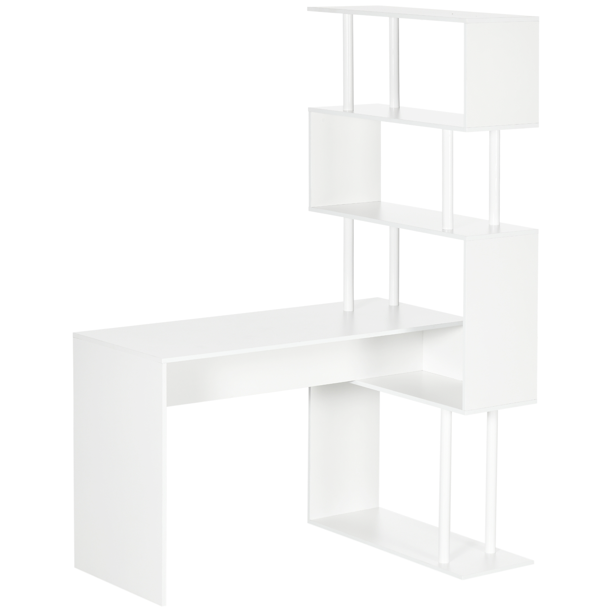 Easycomfort Scrivania Angolare Moderna in Truciolato per Ufficio e Studio con Ripiano a 4 Livelli, 120x80x176 cm, Bianco
