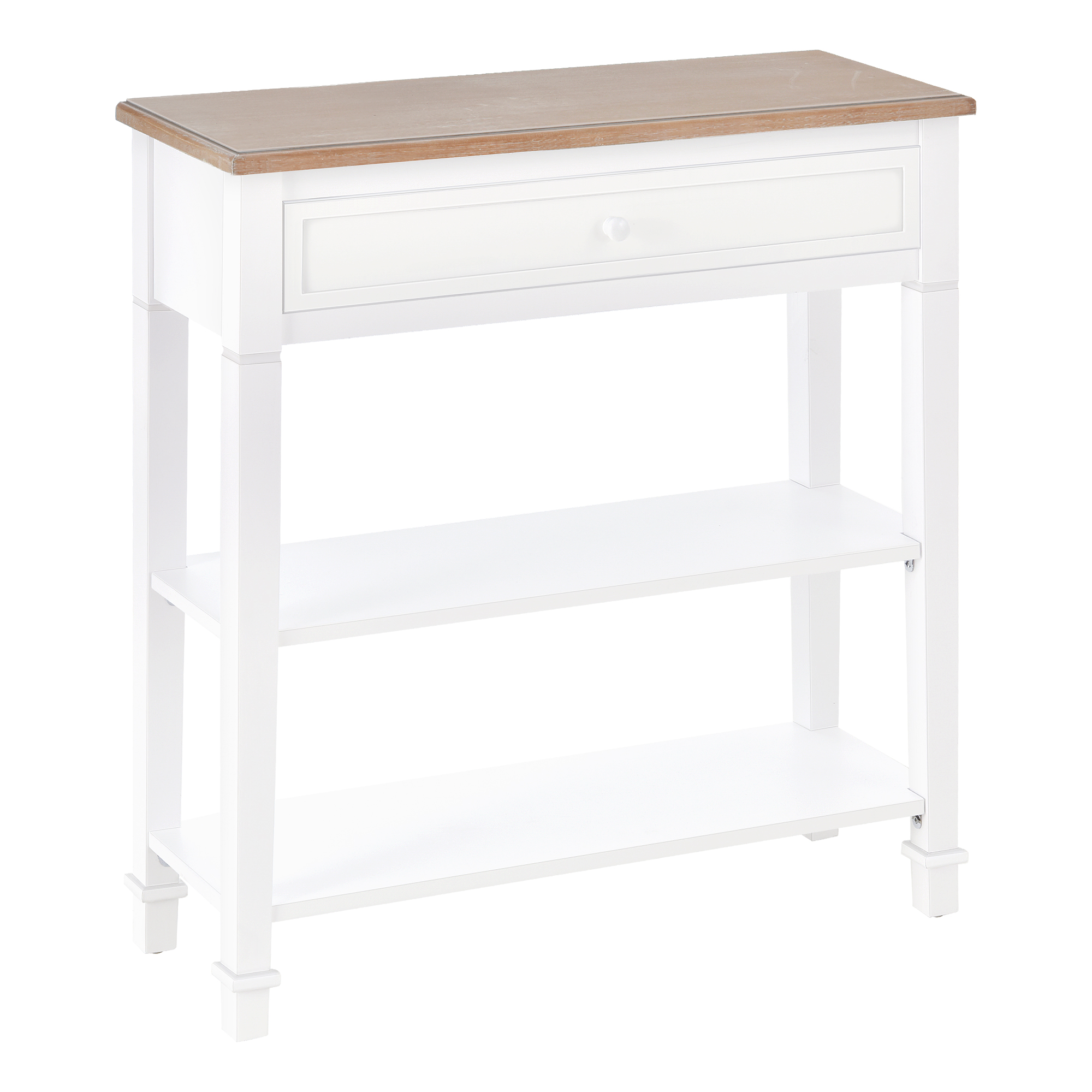 Easycomfort Tavolo Consolle Bianco e Color Legno con Cassetto e 2 Ripiani, Tavolino Salvaspazio in MDF, 75.6 x 27.5 x 80.5cm