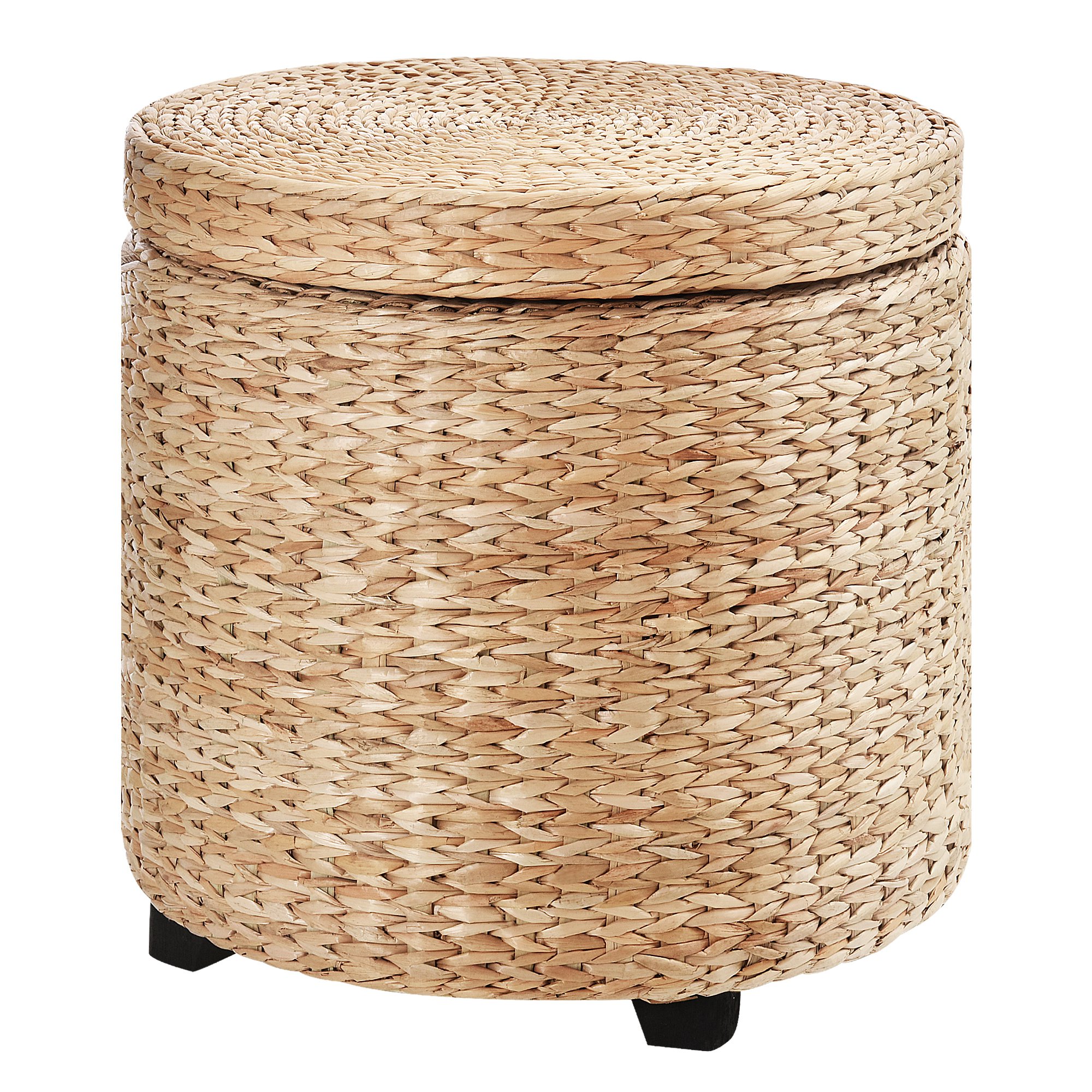 Easycomfort Pouf Contenitore Rotondo Stile Boho con Rivestimento Naturale, Tavolino da Salotto Ø43x43cm, Kaki