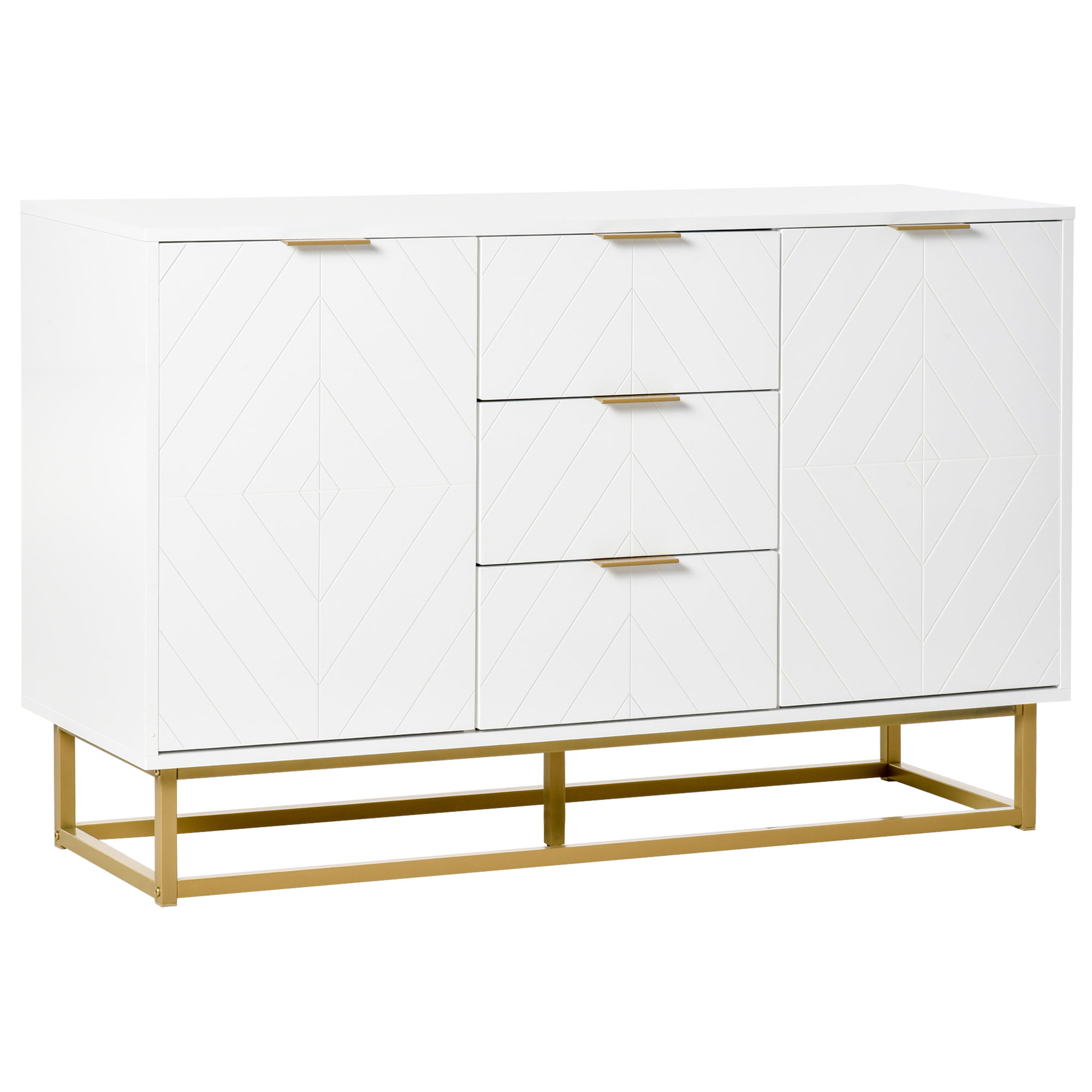 Easycomfort Credenza Moderna Bianca, Credenza Bassa Buffet per Cucina o Sala da Pranzo con 3 Cassetti e 2 Ante, 120x40x76cm