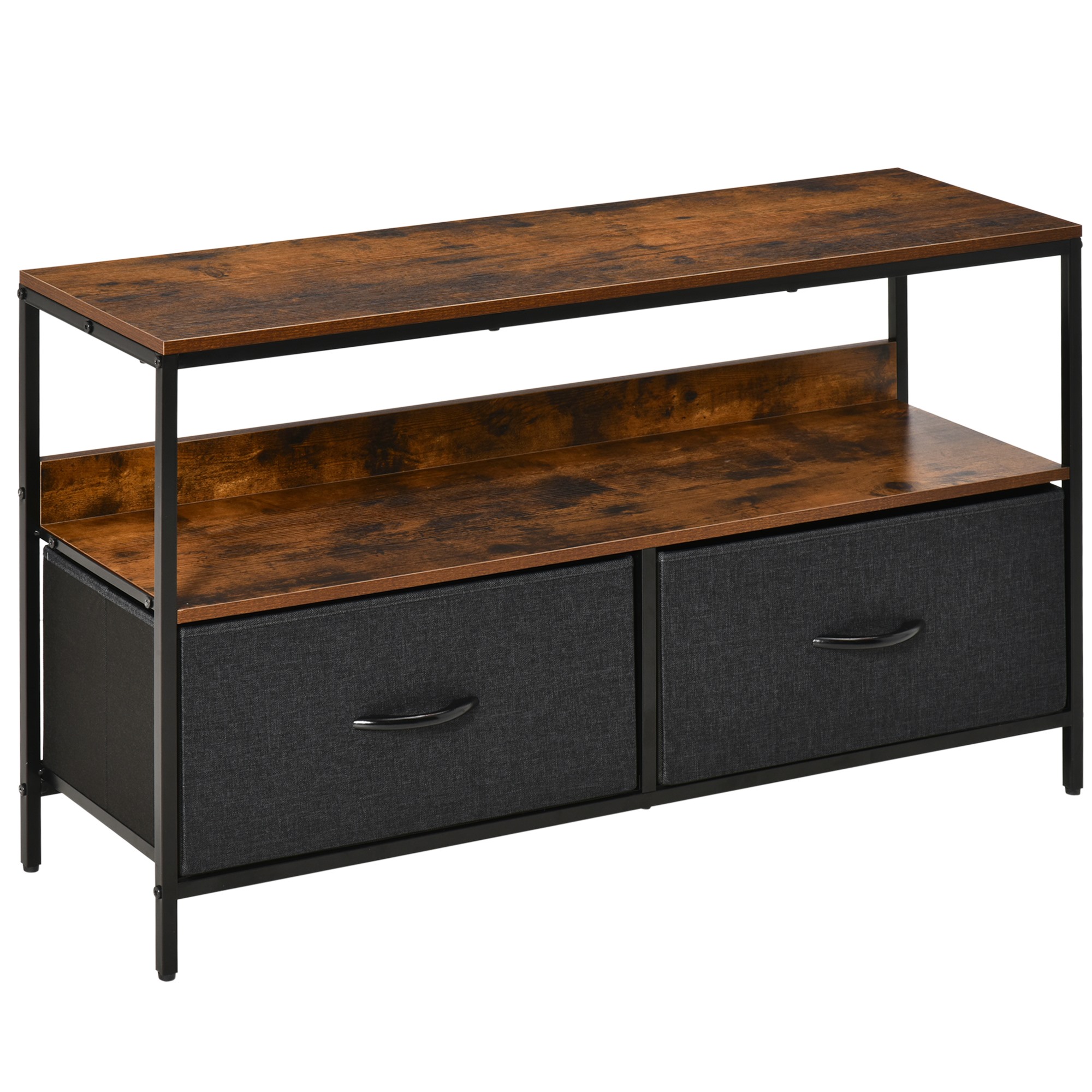 Easycomfort Mobile Porta TV da 47" con Cassetti Pieghevoli in Tessuto e Mensola, Mobiletto TV in Metallo e MDF, 98x29x56cm, Marrone Rustico