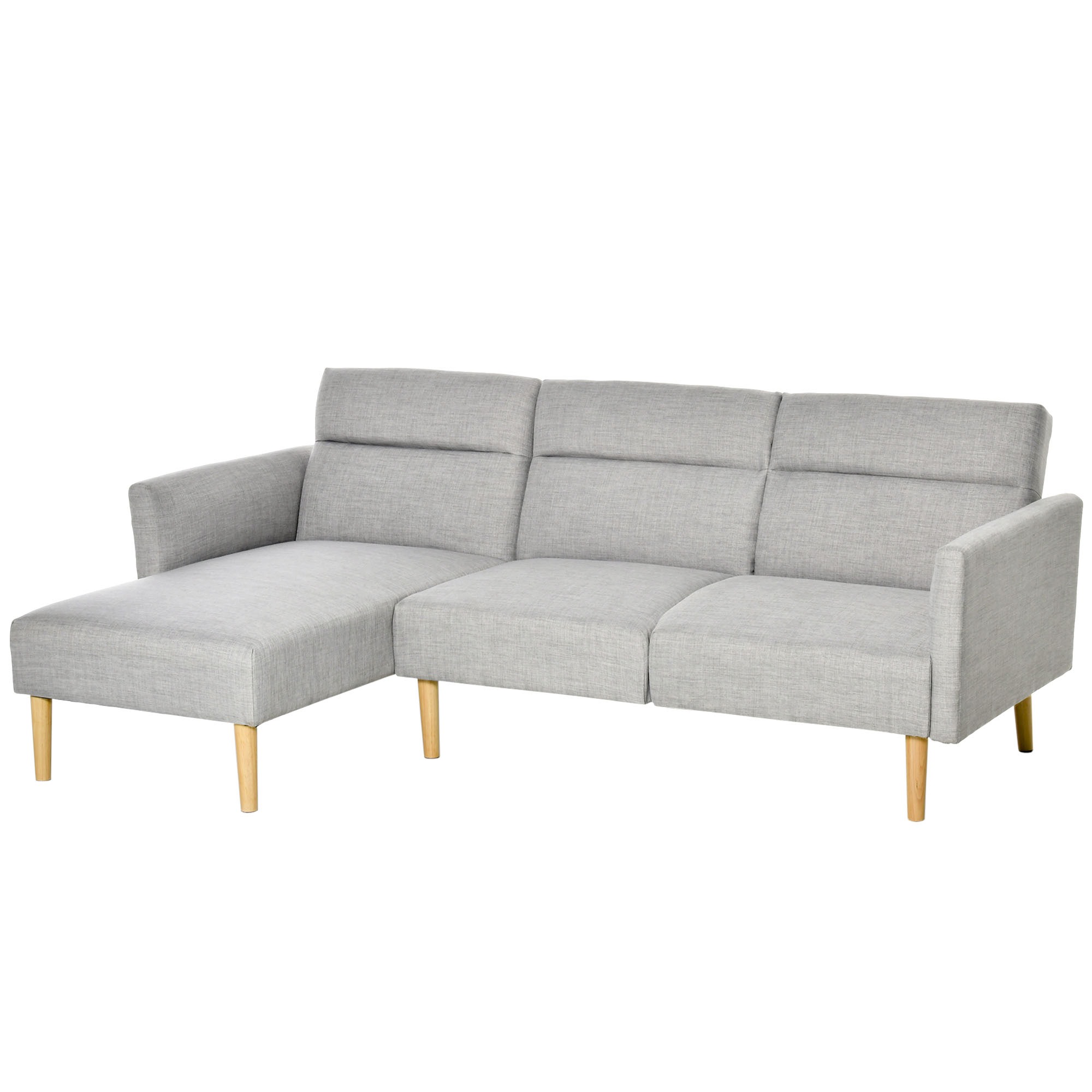 EasyComfort Divano Letto 3 Posti, Divano Angolare in Tessuto Grigio con Schienale Regolabile, Stile Scandinavo, 207x146x80cm