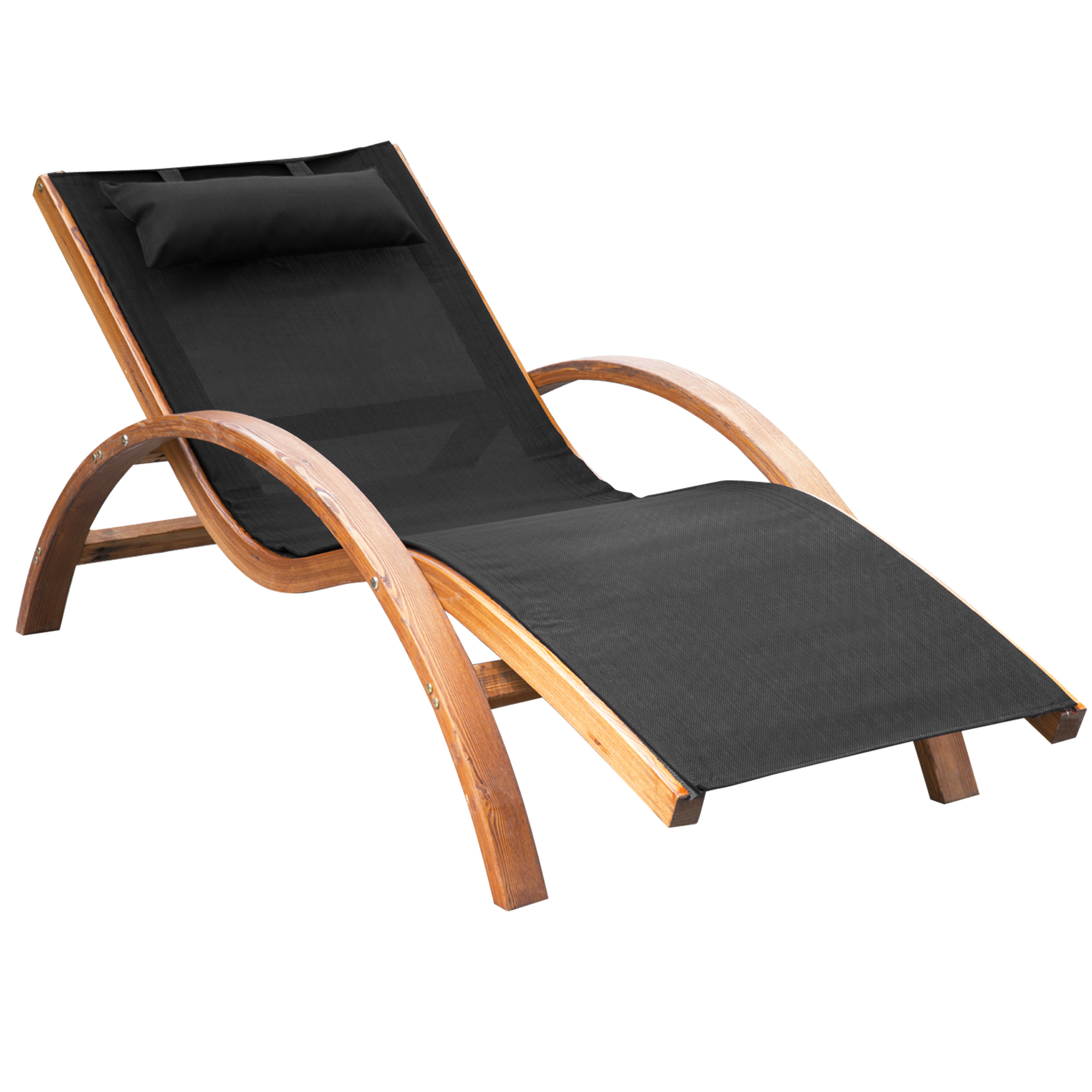 Easycomfort Lettino Prendisole Chaise Longue con Poggiatesta in Legno e Tessuto a Rete, 165x72x86cm