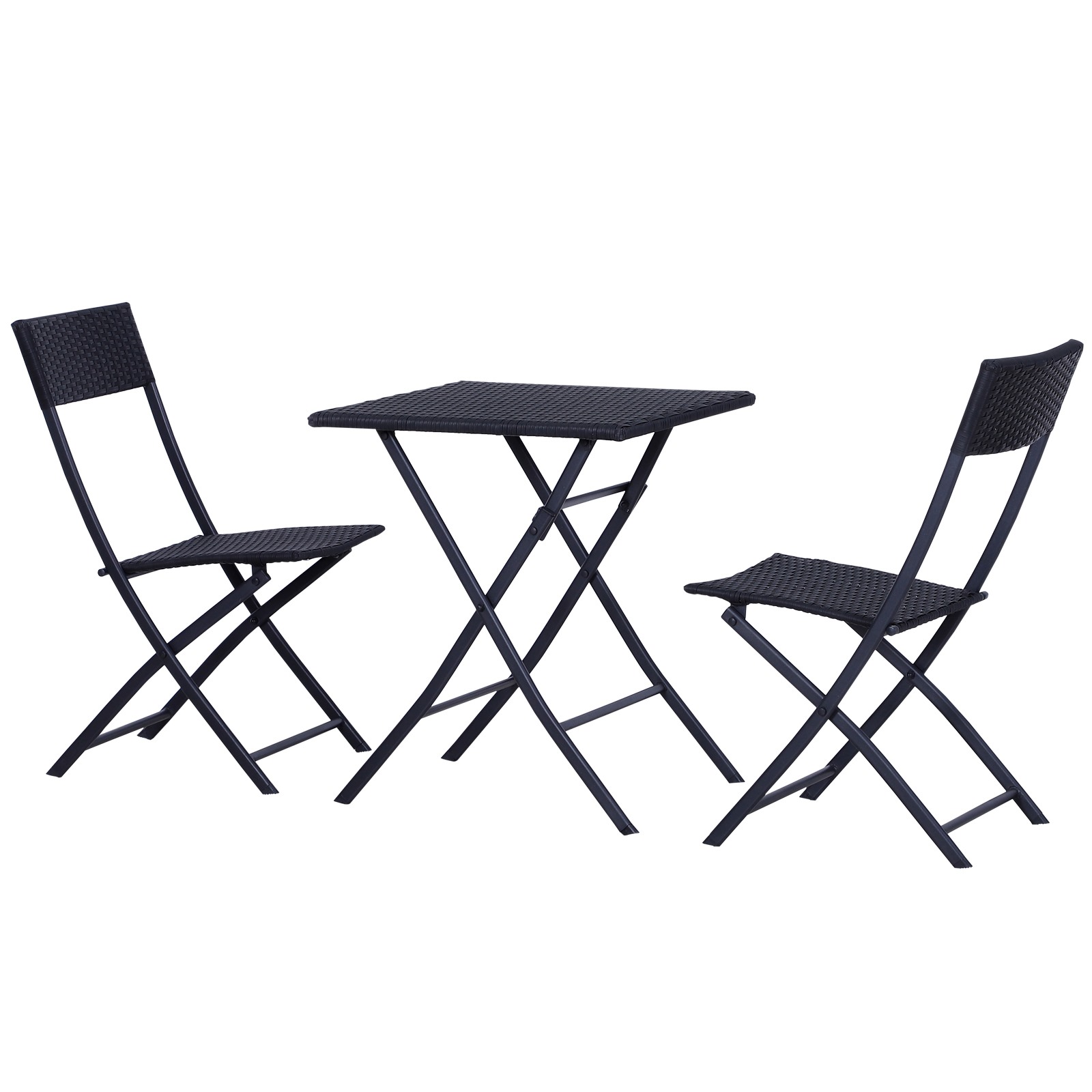 Easycomfort Set da Giardino Pieghevole da 3 Pezzi in Rattan PE e Metallo, Set 2 Sedie e Tavolino da Caffè, Protezione dai Raggi UV, Set di Mobili da Balcone, per Patio e Cortile, Nero