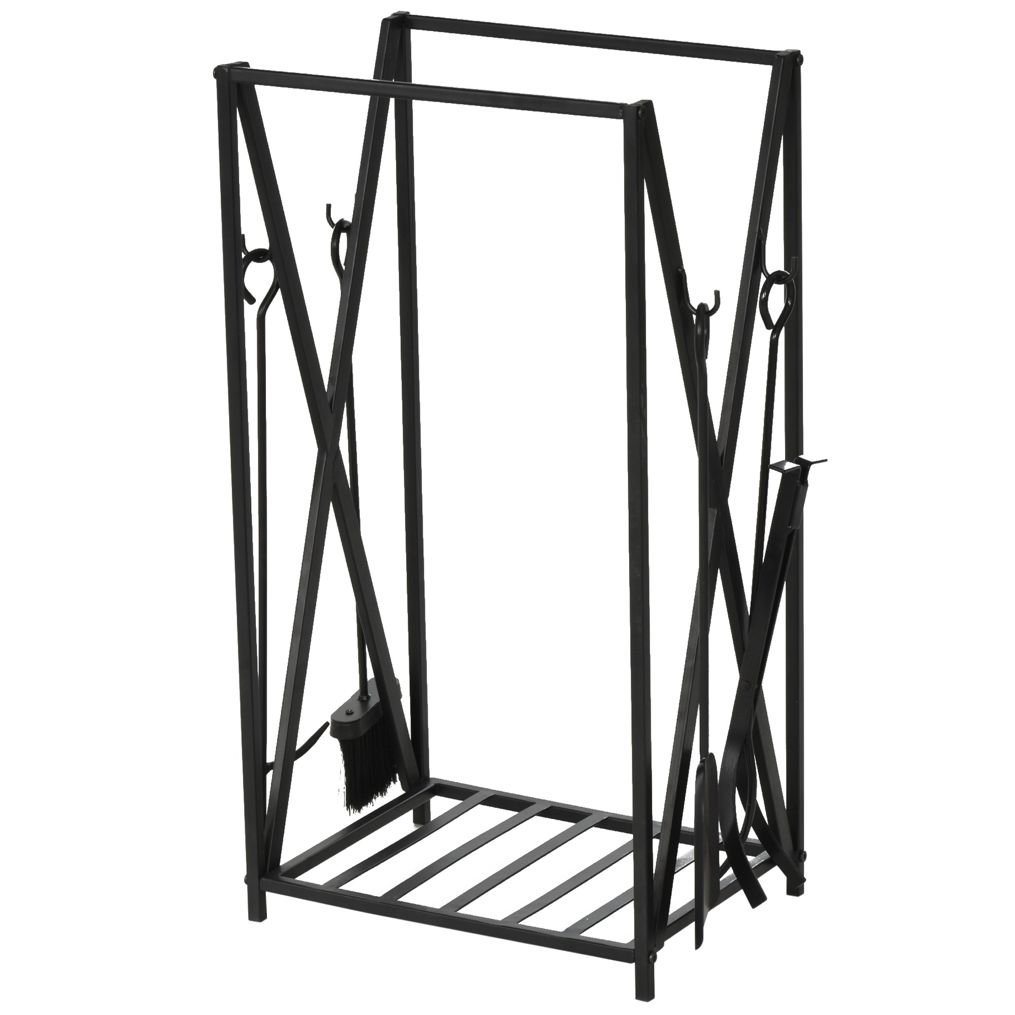 Easycomfort Portalegna da Interno ed Esterno in Acciaio con 4 Attrezzi Inclusi, Capacità 100kg 46x30x76cm Nero