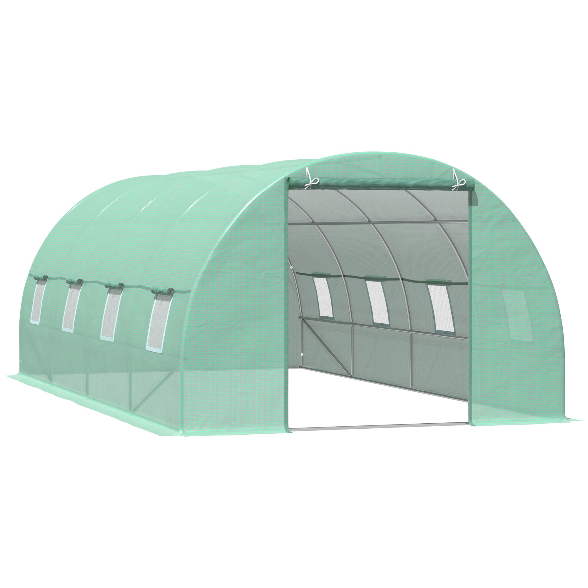 Easycomfort Serra per Piante a Tunnel, Serra per Orto da Esterno con Porta Avvolgibile e 8 Finestre, 6x3x2 m, in Acciaio e PE, Verde
