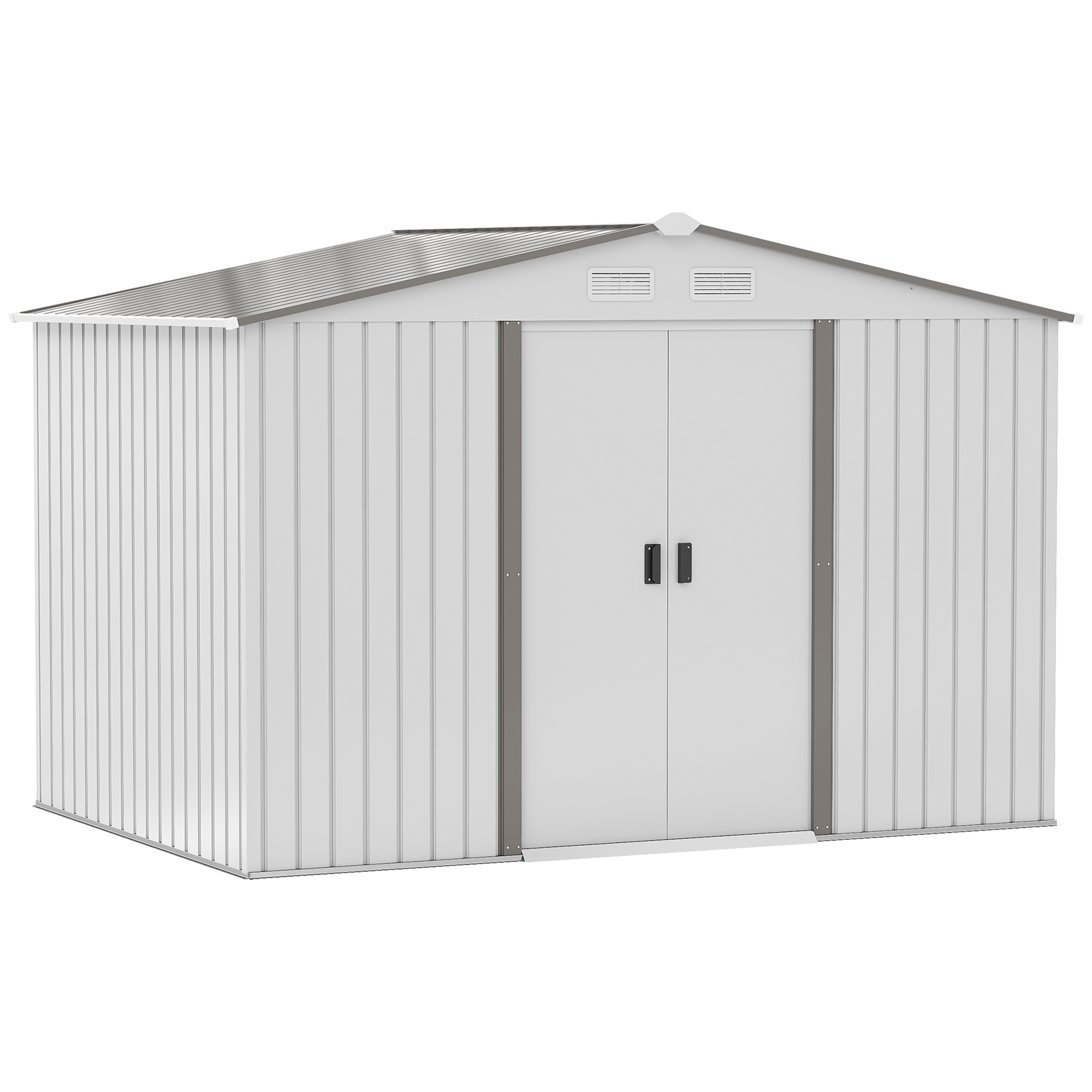 Easycomfort Casetta da Giardino in Lamiera d'Acciaio con Doppie Porte Scorrevoli, 277x195x192cm, Argento
