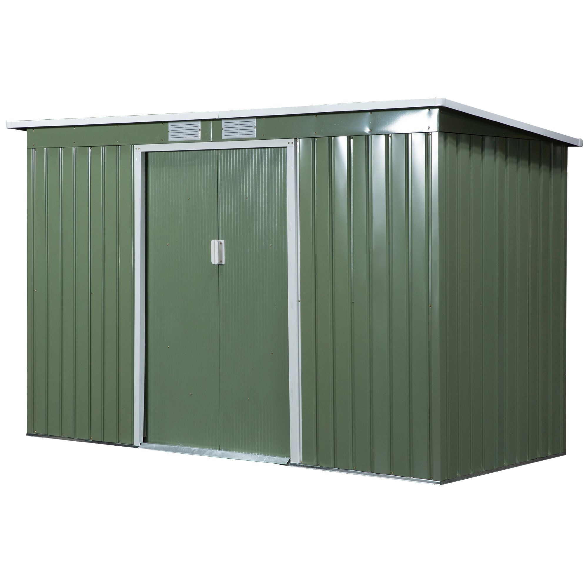 Easycomfort Casetta da Giardino Porta Utensili in Lamiera di Acciaio con Fondazione, Capanno da Giardino in Acciaio con Porte Scorrevoli, 280x130x172cm, Verde Chiaro