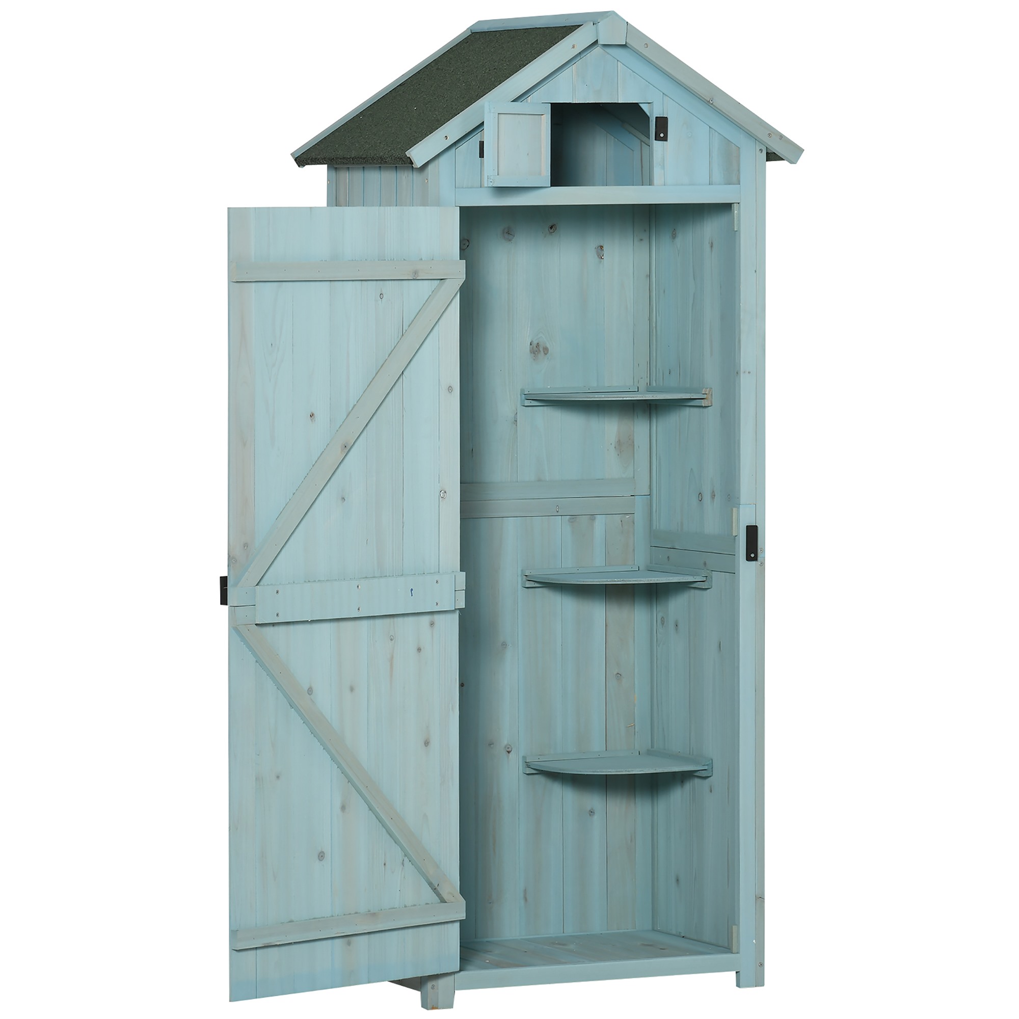Easycomfort Casetta da Giardino Porta Attrezzi in Legno con 3 Ripiani, 77x54.2x179 cm, Blu