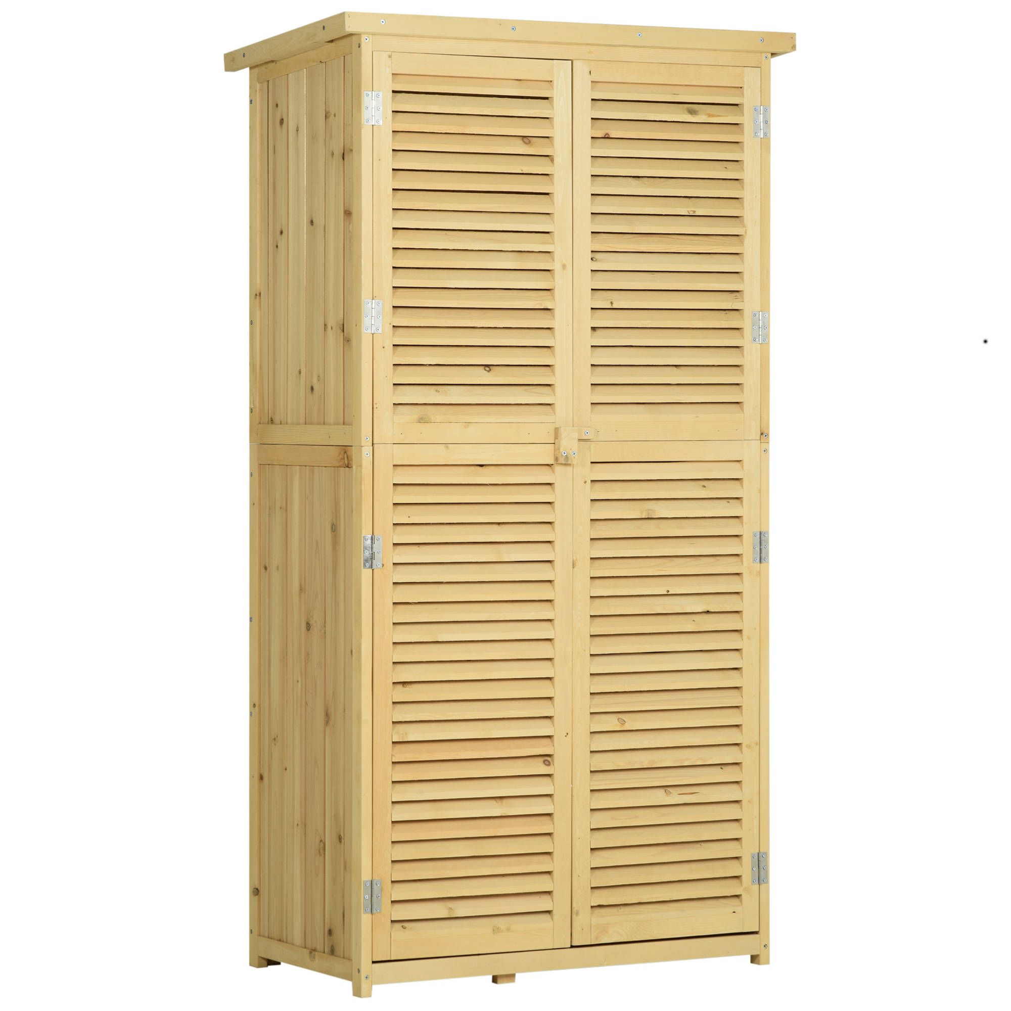 Easycomfort Casetta Attrezzi Giardino in Legno di Abete e Pino con 4 Scompartimenti, Armadio da Esterno Porta Attrezzi da Giardino con Tetto Impermeabile, 87x46.5x160cm, Color Legno
